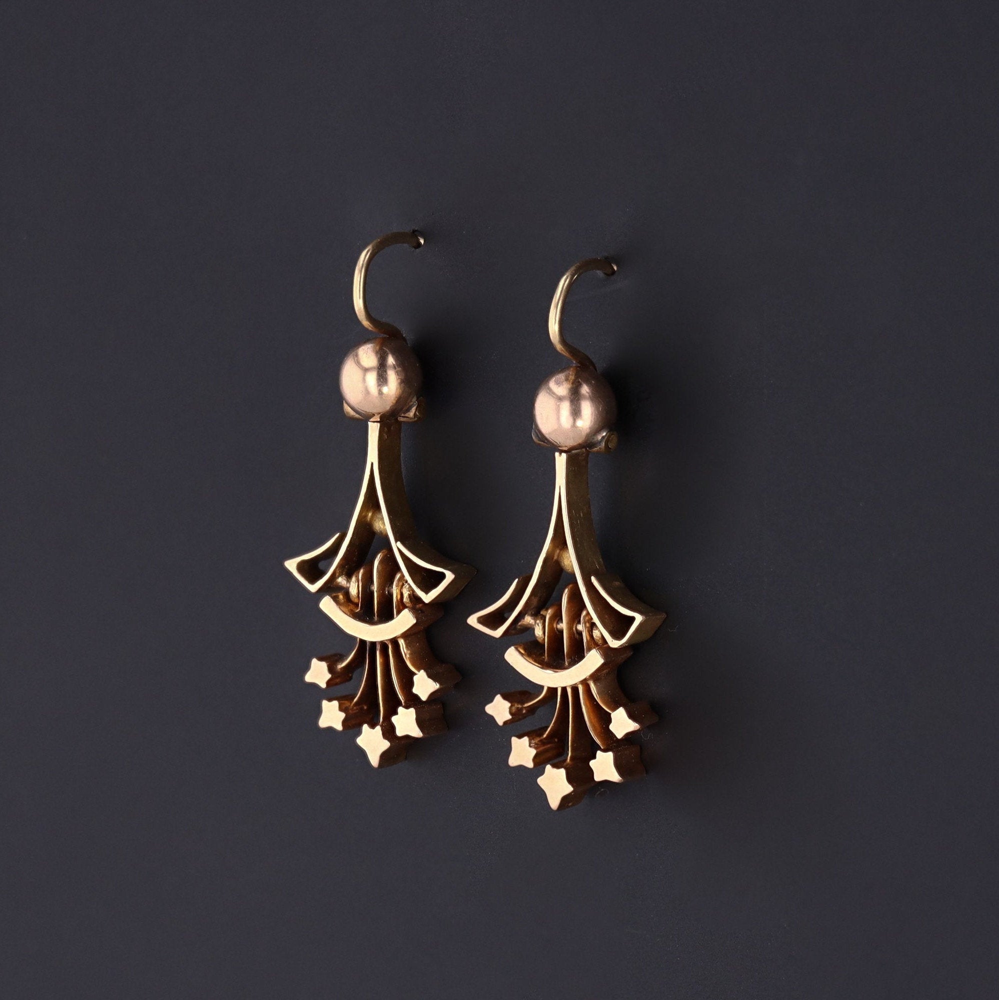 Antique Gold Earrings | 14k Gold Victorian Earrings | Antique Earrings | Dangle Earrings
