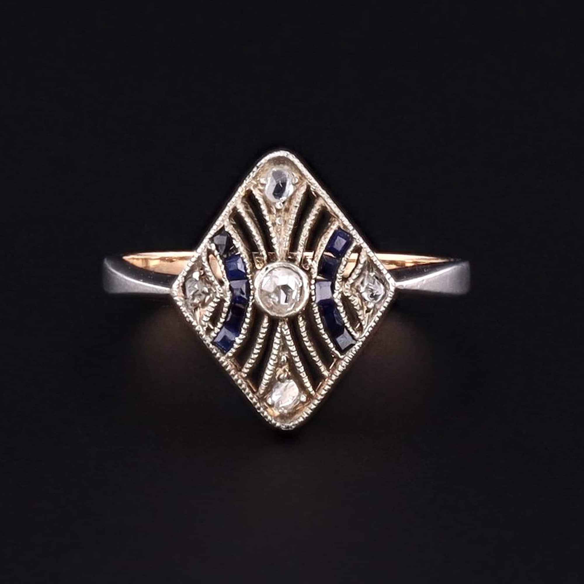 Art Deco Diamond Ring | Vintage Diamond & Sapphire Ring 