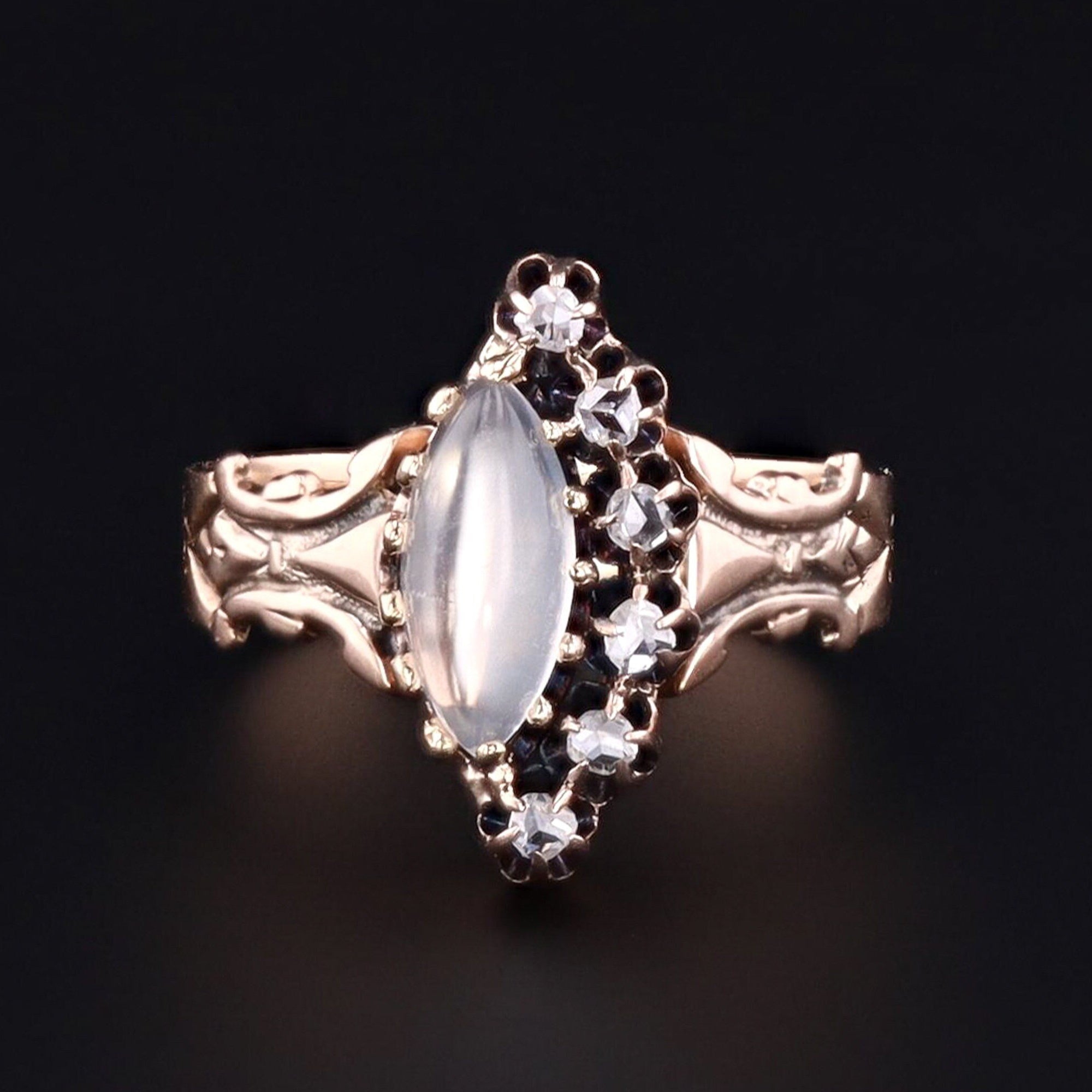 Antique Moonstone & Diamond Ring | Antique Moonstone Ring 
