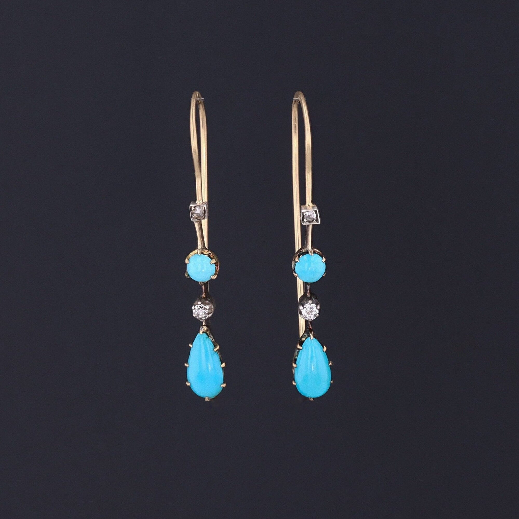 Turquoise & Diamond Earrings | 14k Gold and Silver Earrings 