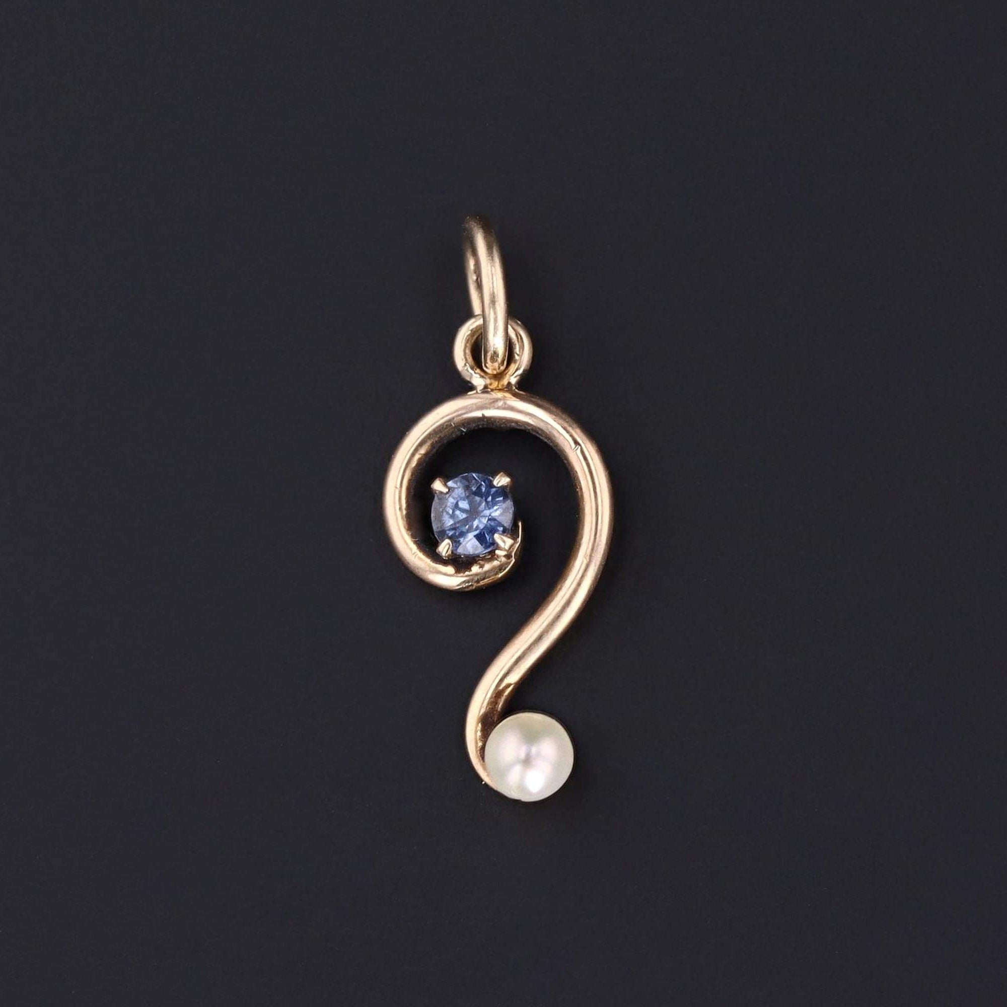 Question Mark Charm | Sapphire and Pearl Question Mark Charm 