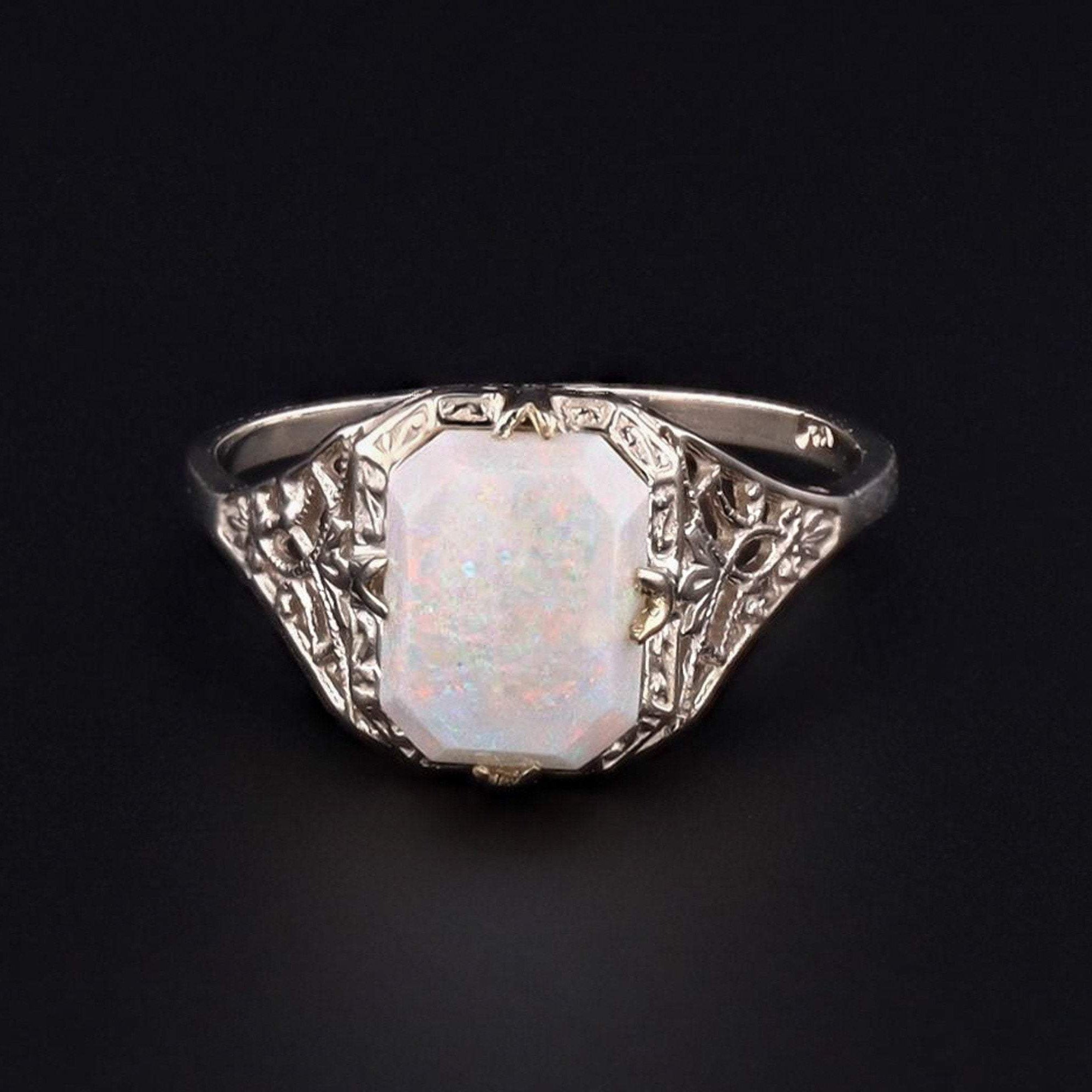 Vintage Opal Ring | 14k White Gold Opal Ring | White Opal Ring | Vintage Opal Ring | Filigree Ring | October Birthstone