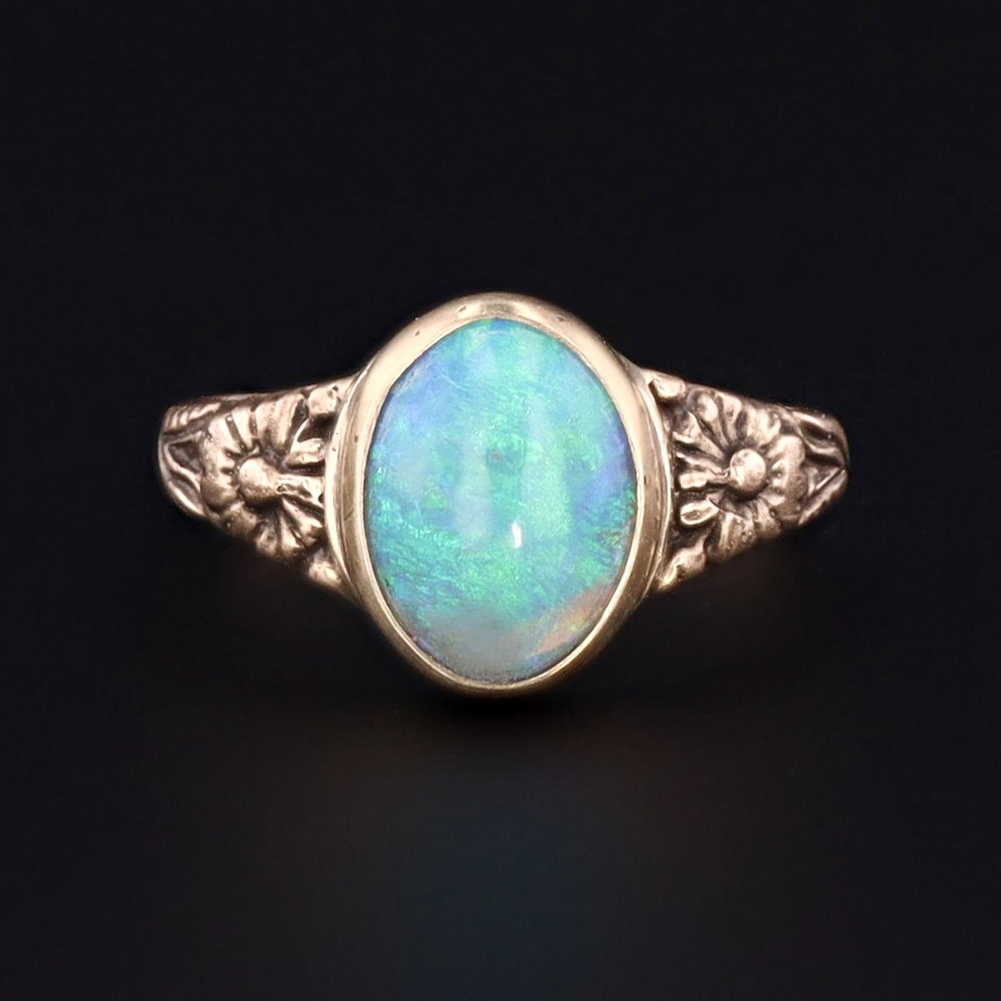 14k Gold Opal Ring | Opal Ring | 14k Gold Ring | Floral Ring | Daisy Ring | October Birthstone