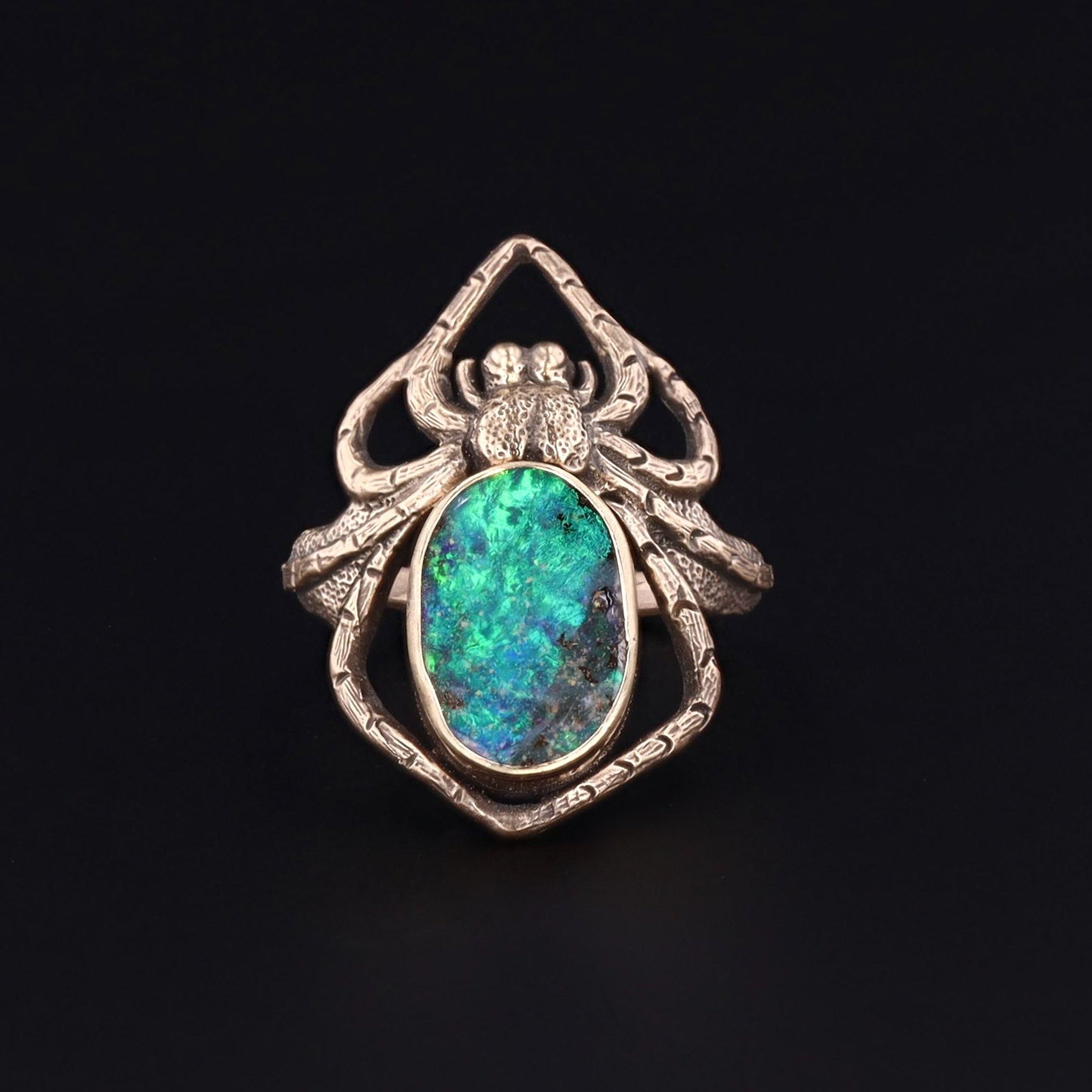 Spider Ring | 14k Gold Boulder Opal Spider Ring | 14k Gold Ring | Art Nouveau Style Ring