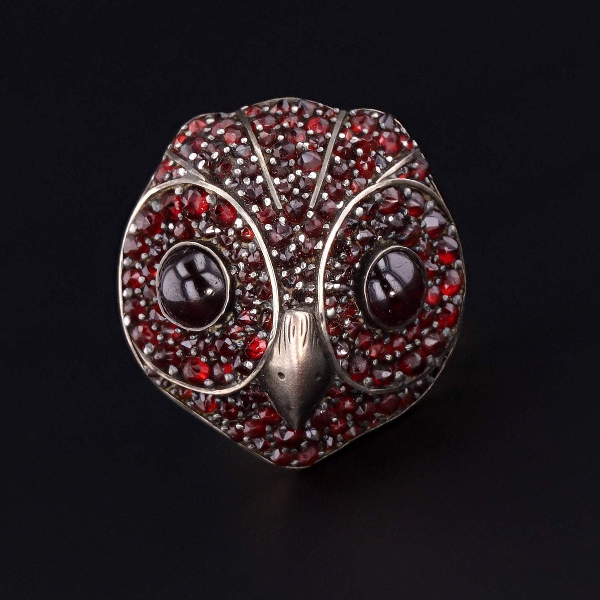 Garnet Owl Ring | Statement Ring | Antique Owl Ring | Brooch Conversion Ring | 14k Gold Ring