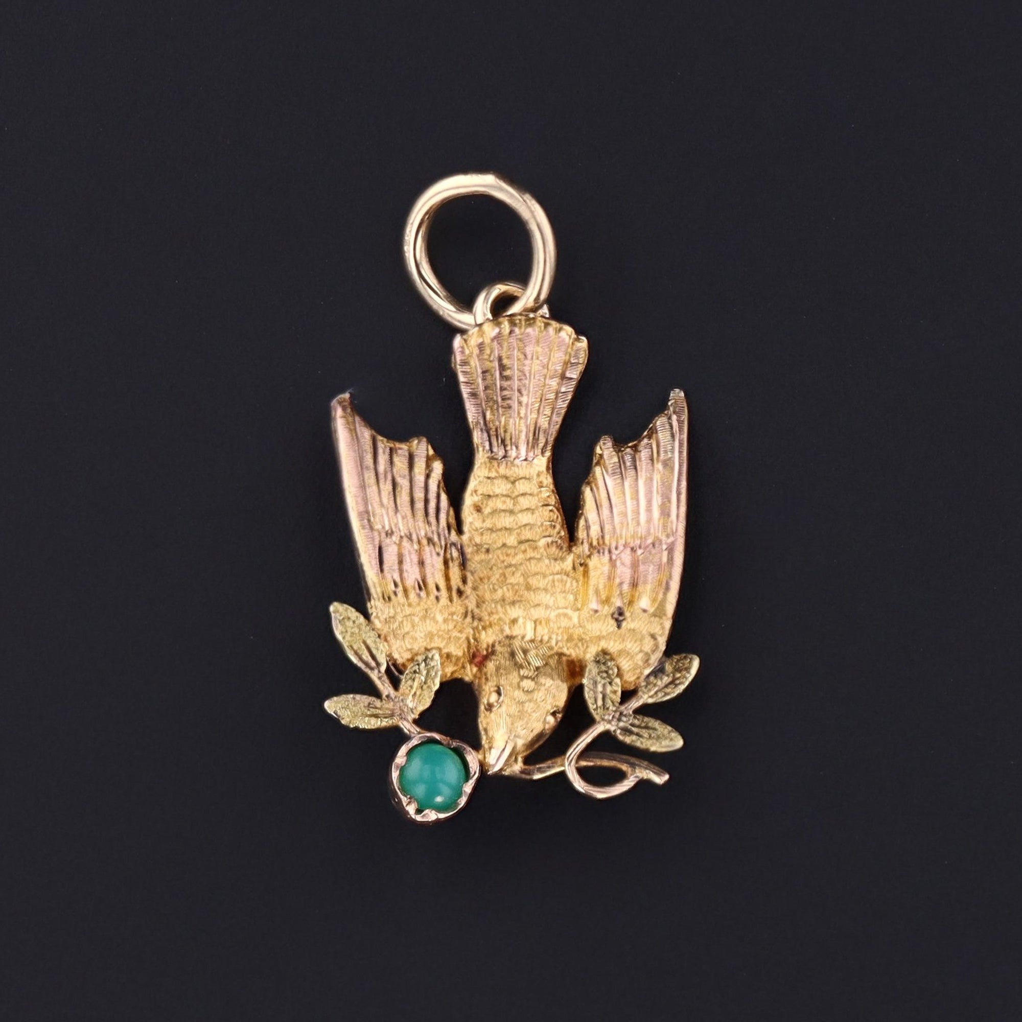 Bird with Turquoise Charm | Antique Bird Charm | 10k Gold Charm | Pin Conversion | Gold Charm