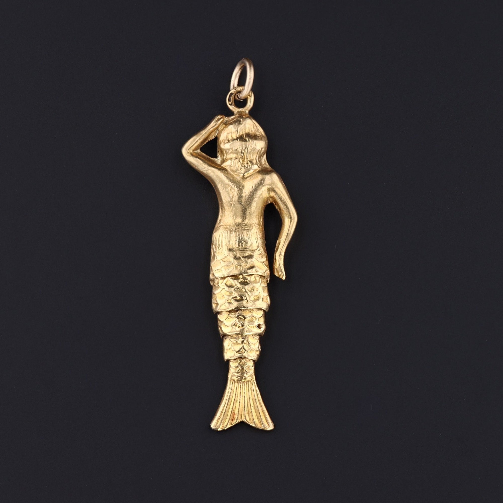 Mermaid Pendant | 18K Gold Mermaid | Vintage Gold Pendant or Charm | Mermaid With Moveable Tail