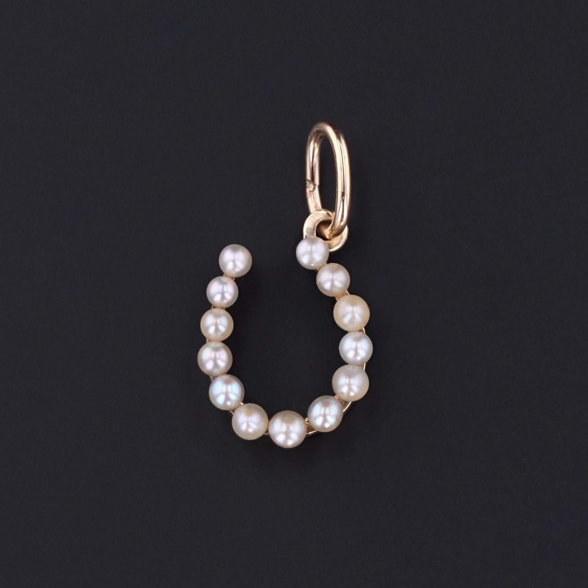 Horseshoe Charm | 14k Gold Pearl Horseshoe Charm 