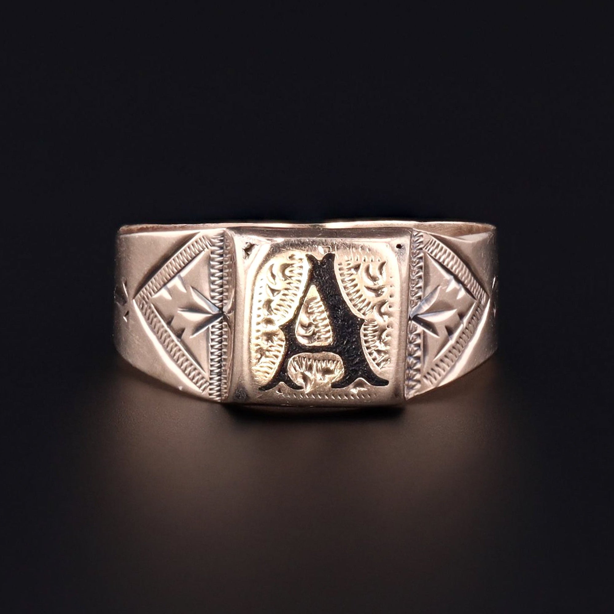 Antique Initial A Ring | Letter A Initial Ring | 9ct Gold Ring | Unisex Ring