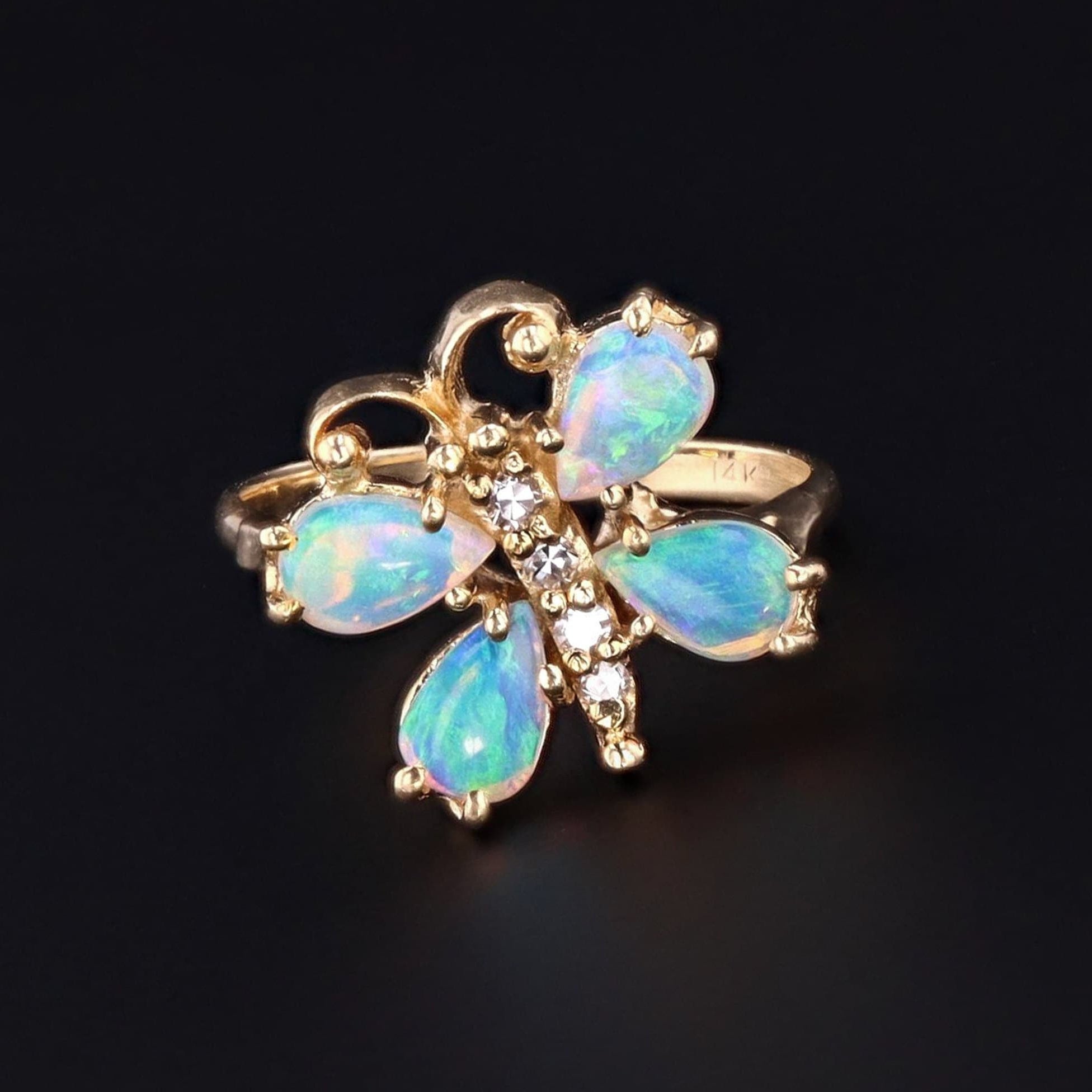 Vintage Butterfly Ring | Opal and Diamond  Ring 