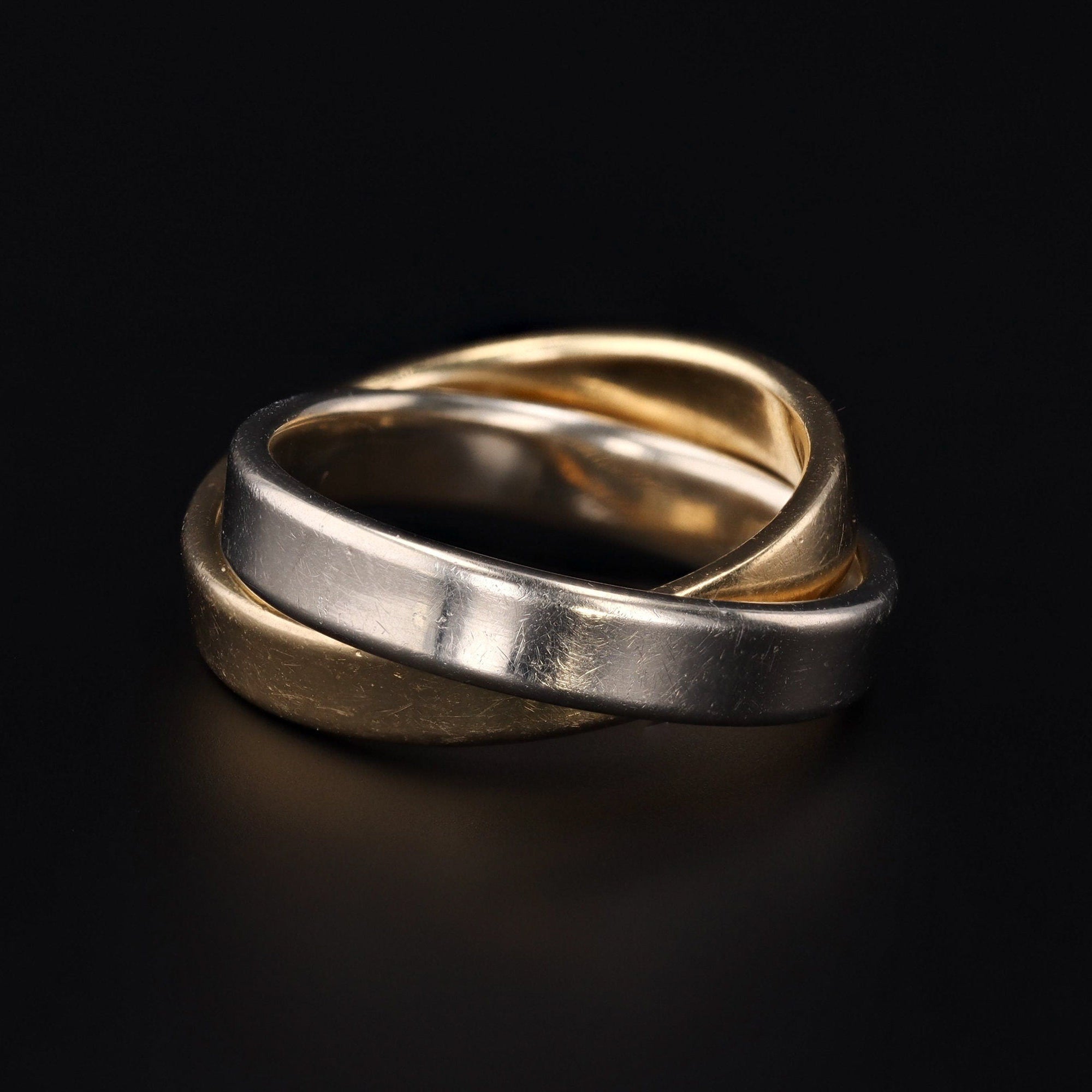 Rolling Yellow and White Gold Ring | Moveable Double Band Ring 