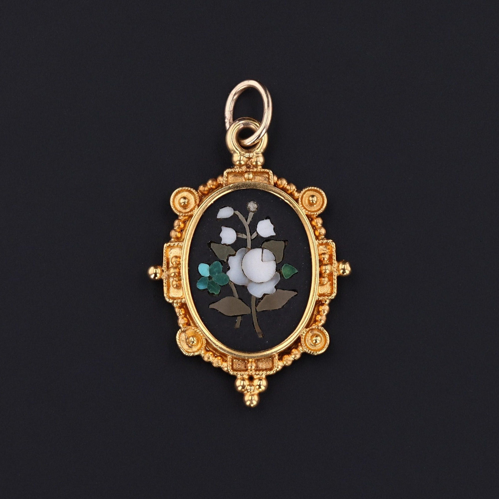 Pietra Dura Charm | Antique 14k Gold Pietra Dura Pendant 