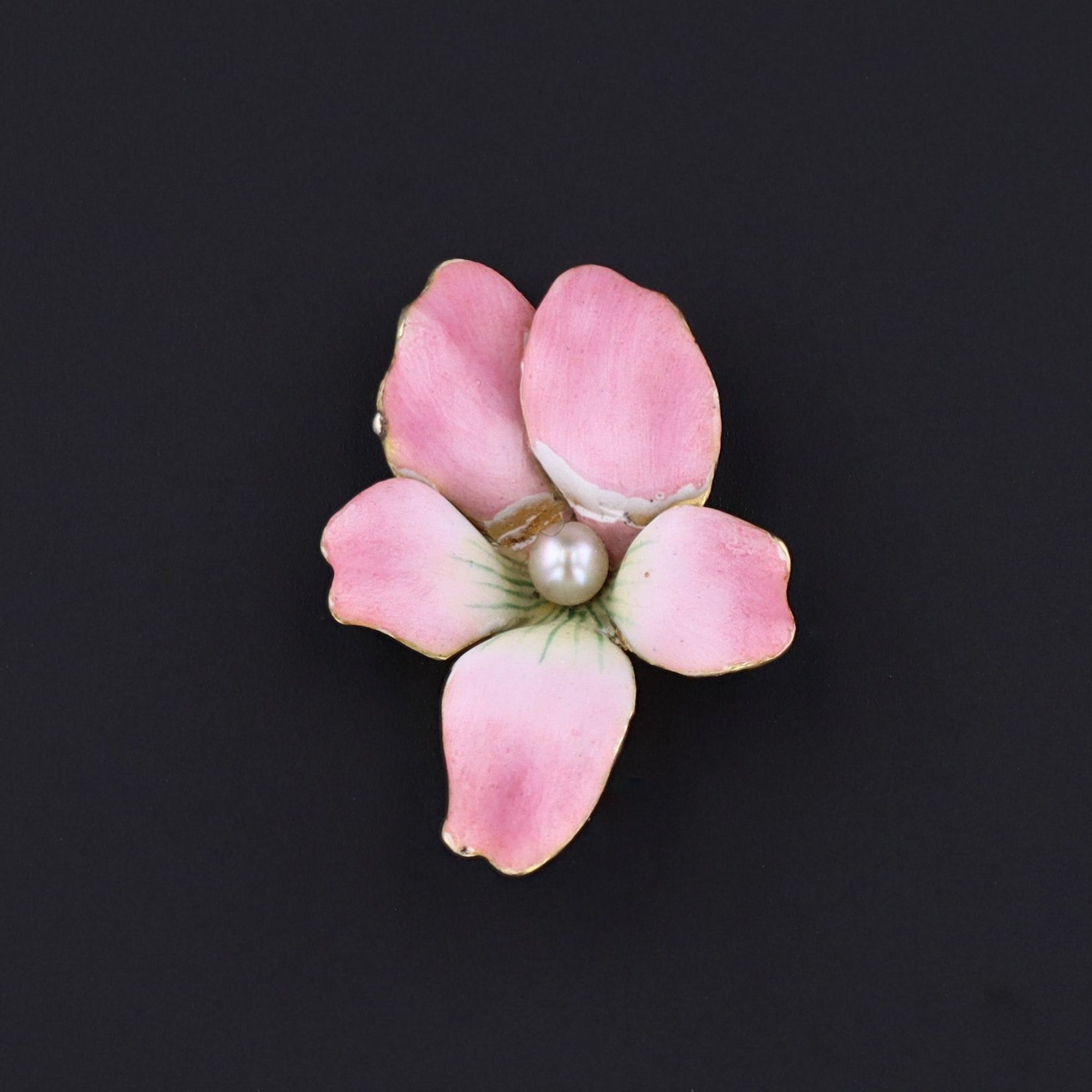 Violet Charm | Antique Pin Conversion | Pink Enamel Violet with Pearl | 14k Gold Charm | Antique Enamel Flower Charm