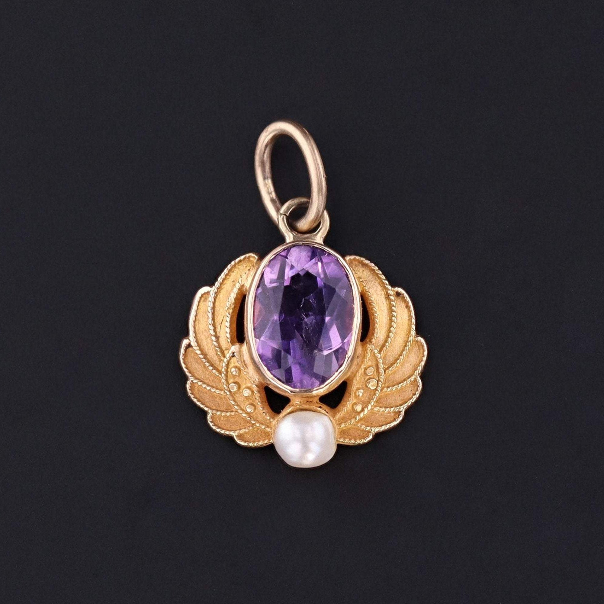 Amethyst Wing Pendant | Antique Amethyst Pendant | 14k Gold Pendant | Art Nouveau Pendant