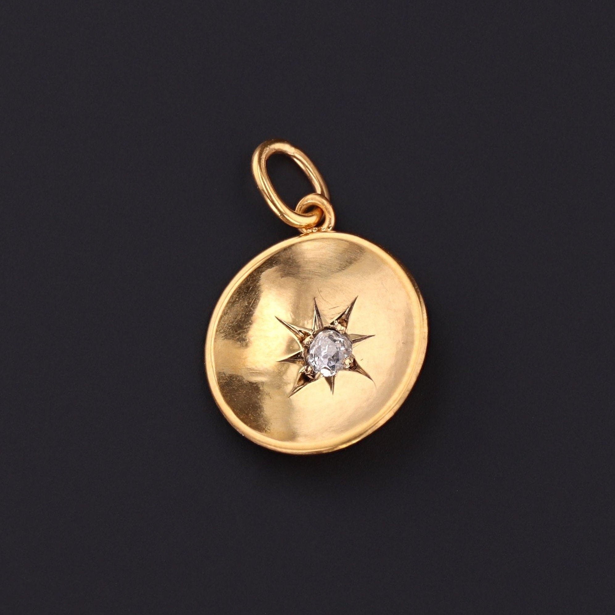 Diamond Charm or Pendant | Antique 14k Gold Charm with Diamond 