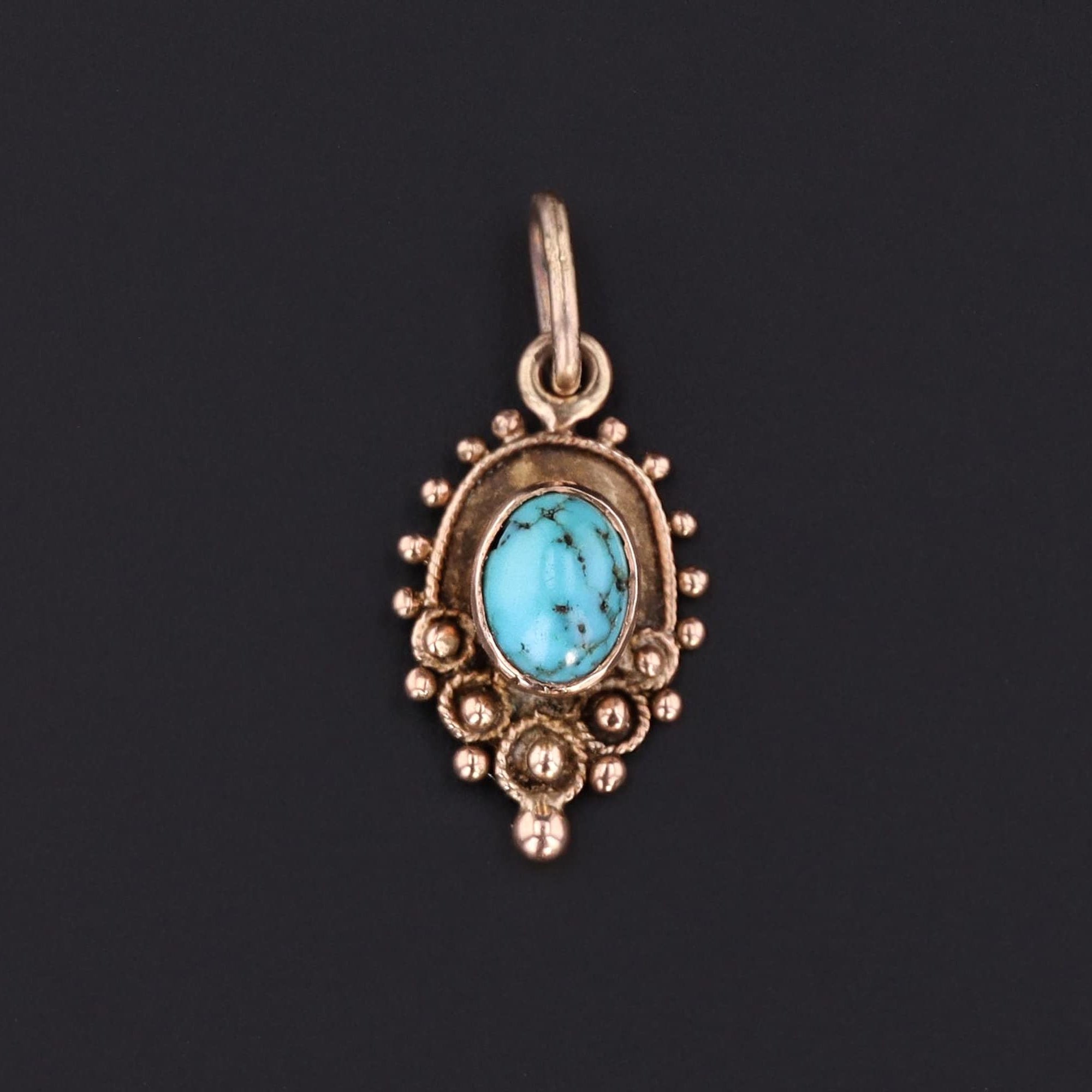 Antique Turquoise Charm | 9ct Gold Pendant 