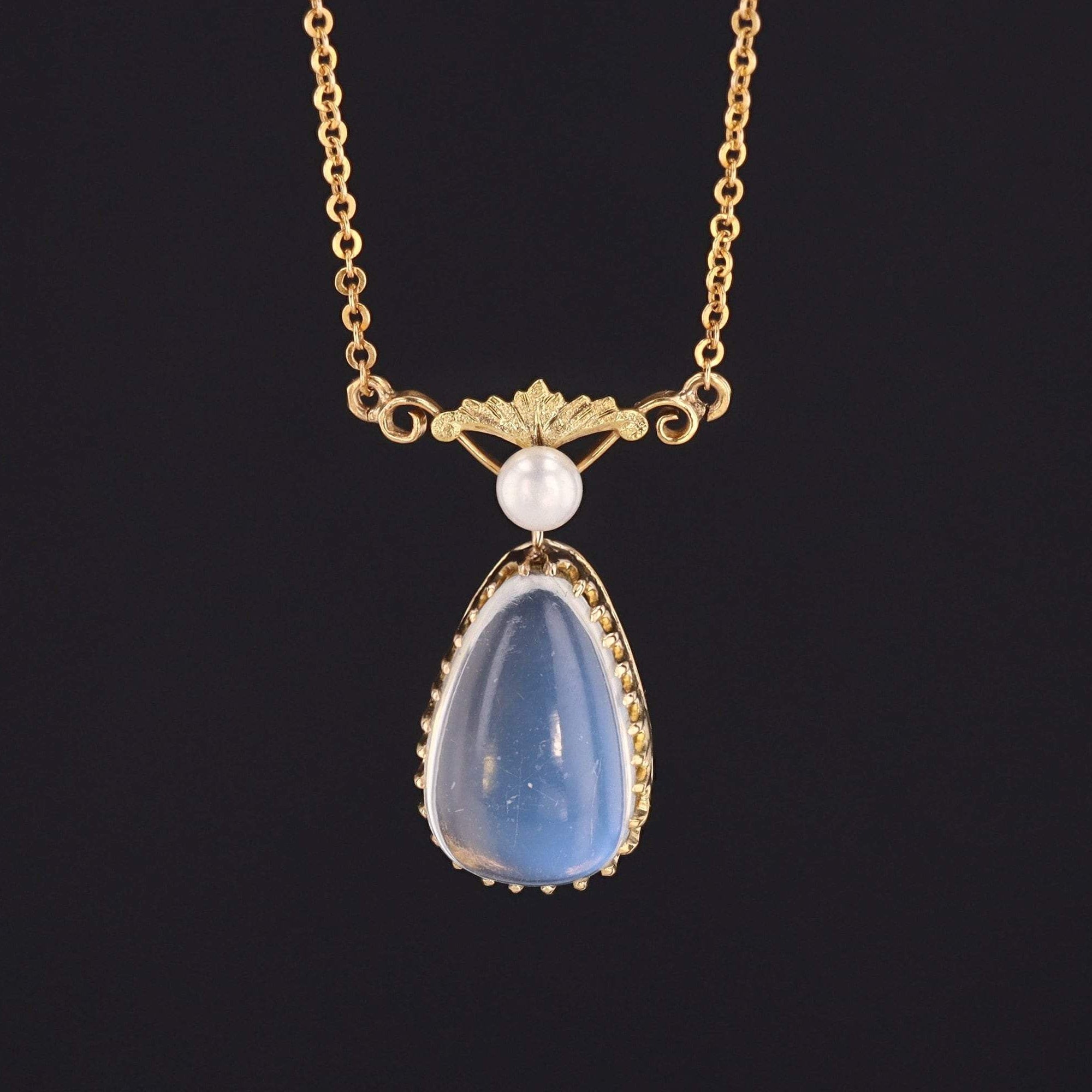 Antique Moonstone Necklace | 14k Gold Moonstone & Pearl Necklace 