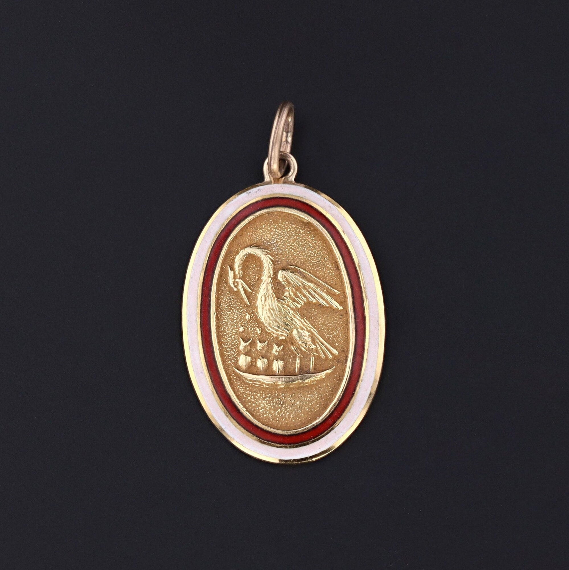 Pelican & Her Piety Charm | Antique Cufflink Conversion Charm 