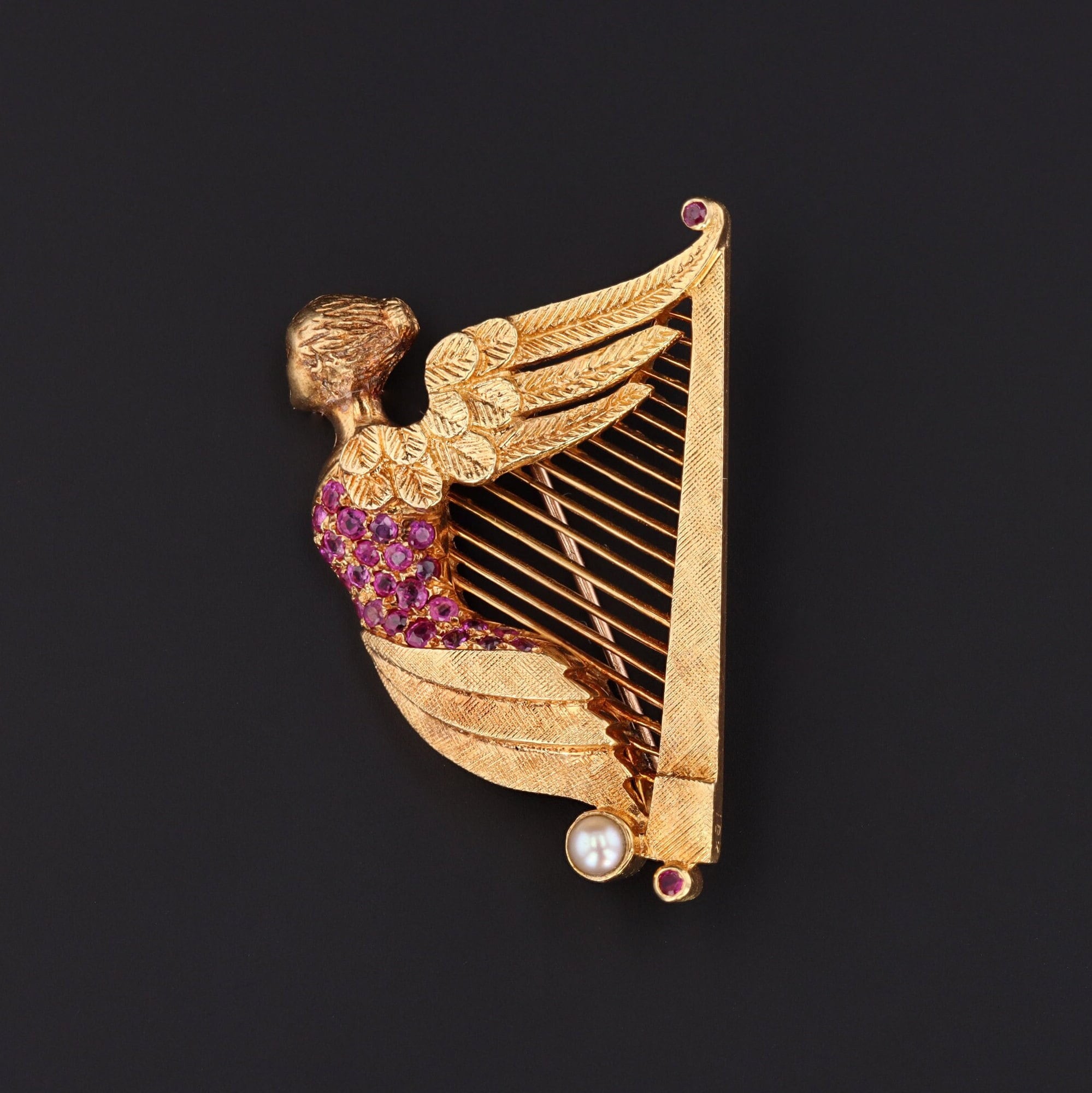 Vintage 18k Gold Irish Harp Brooch | 18k Music Brooch 