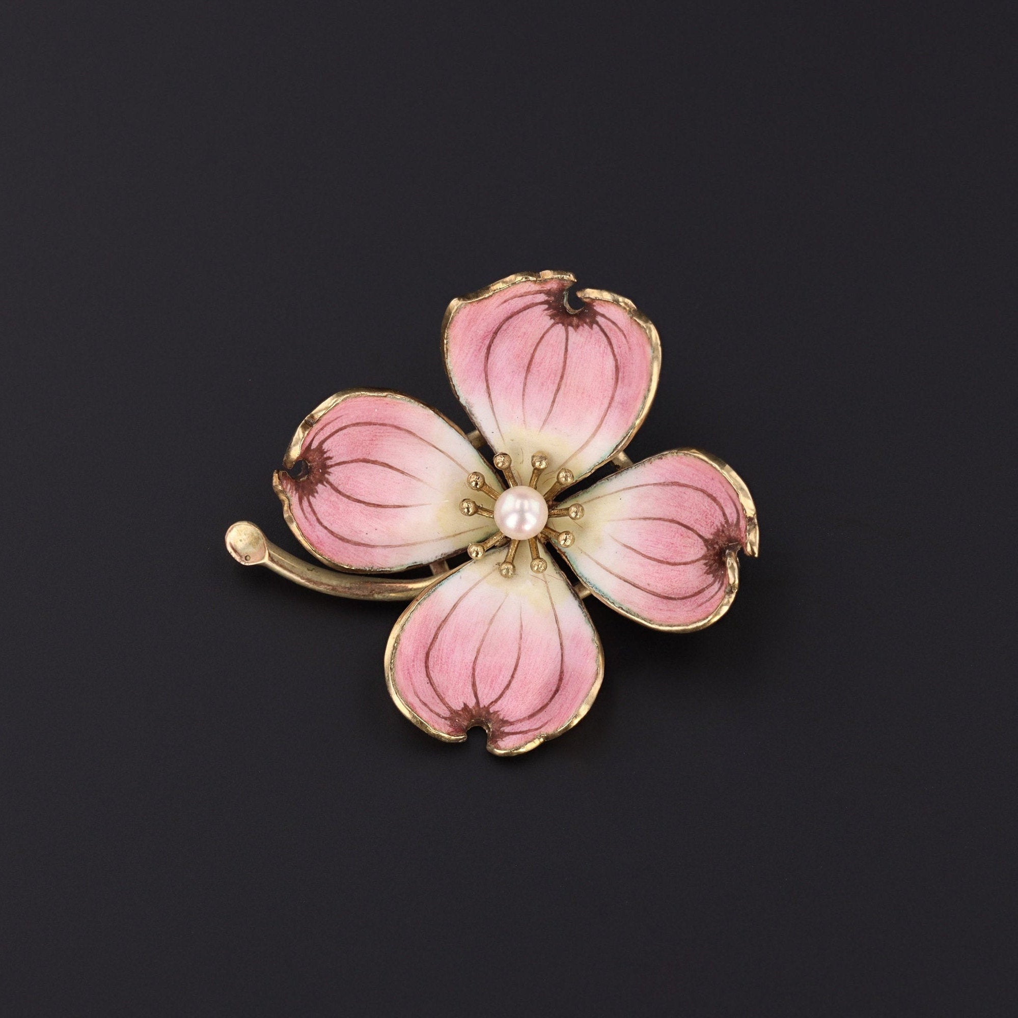 Dogwood Brooch | 14k Gold & Pink Enamel Flower Brooch 