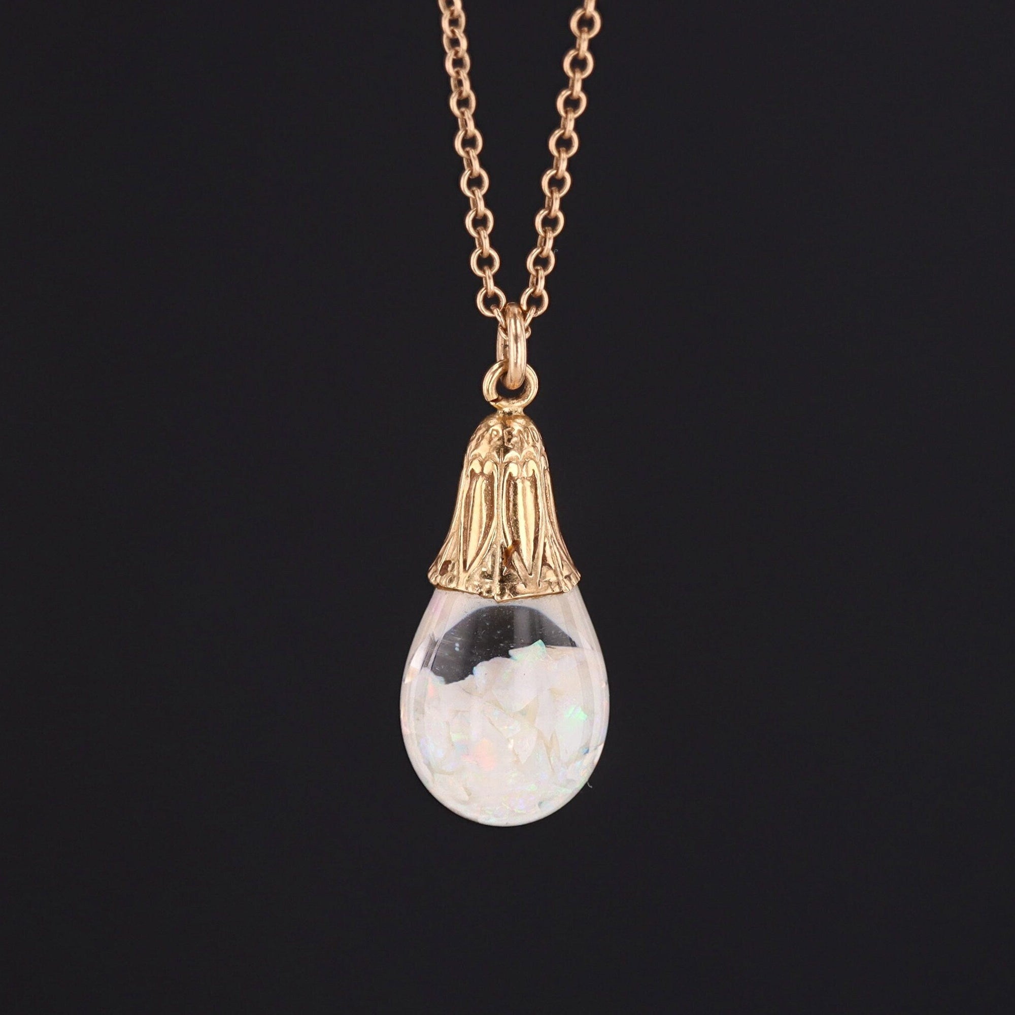 Floating Opal Charm | 14k Gold Charm on Optional 14k Gold Chain 