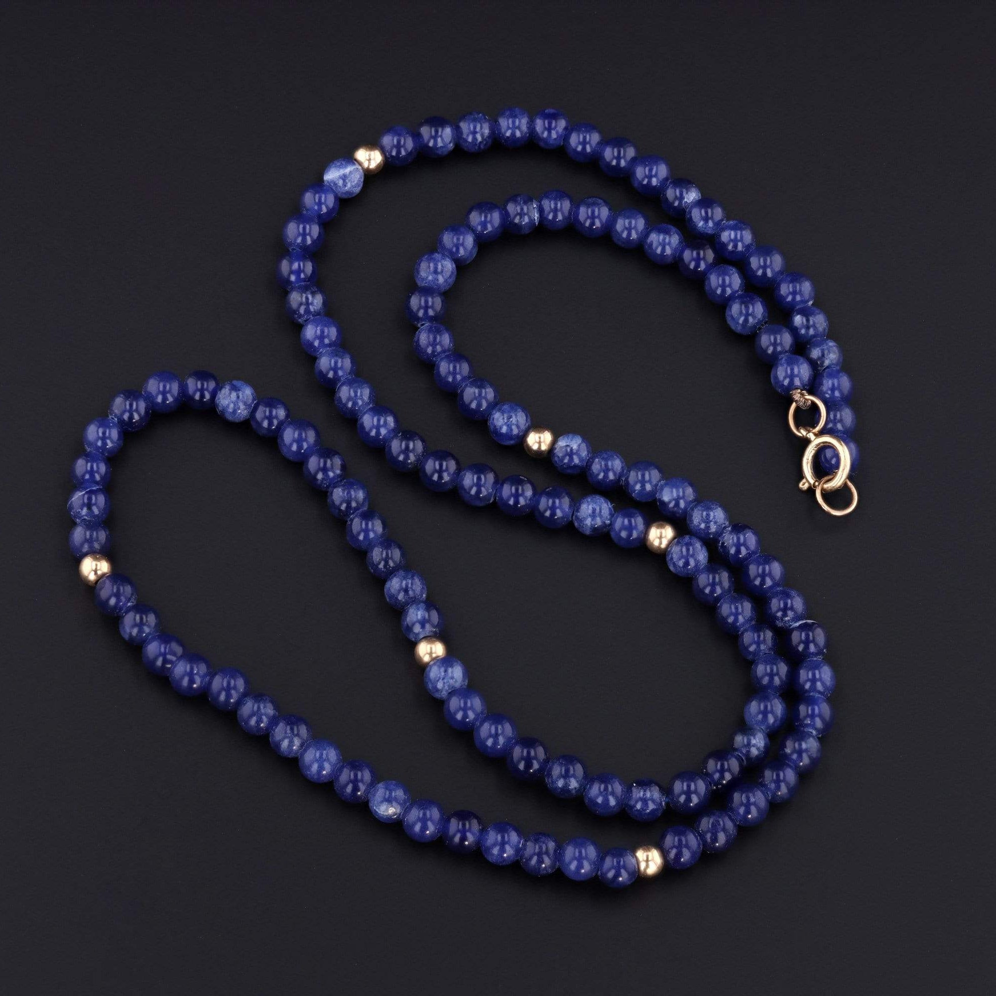 Vintage Lapis Bead Necklace | 14k Gold Necklace 