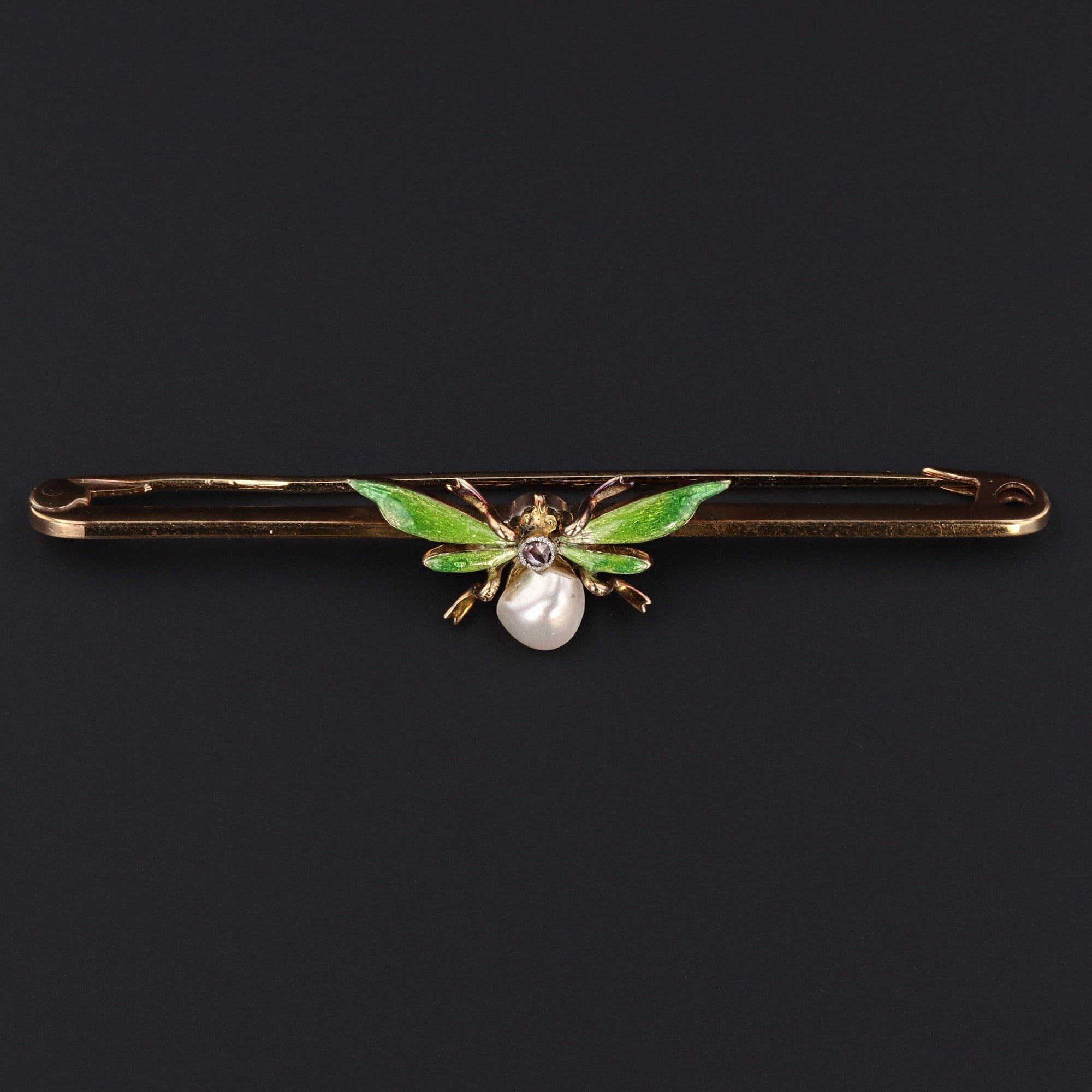 Antique Insect Pin | Pearl Diamond and Enamel Pin 