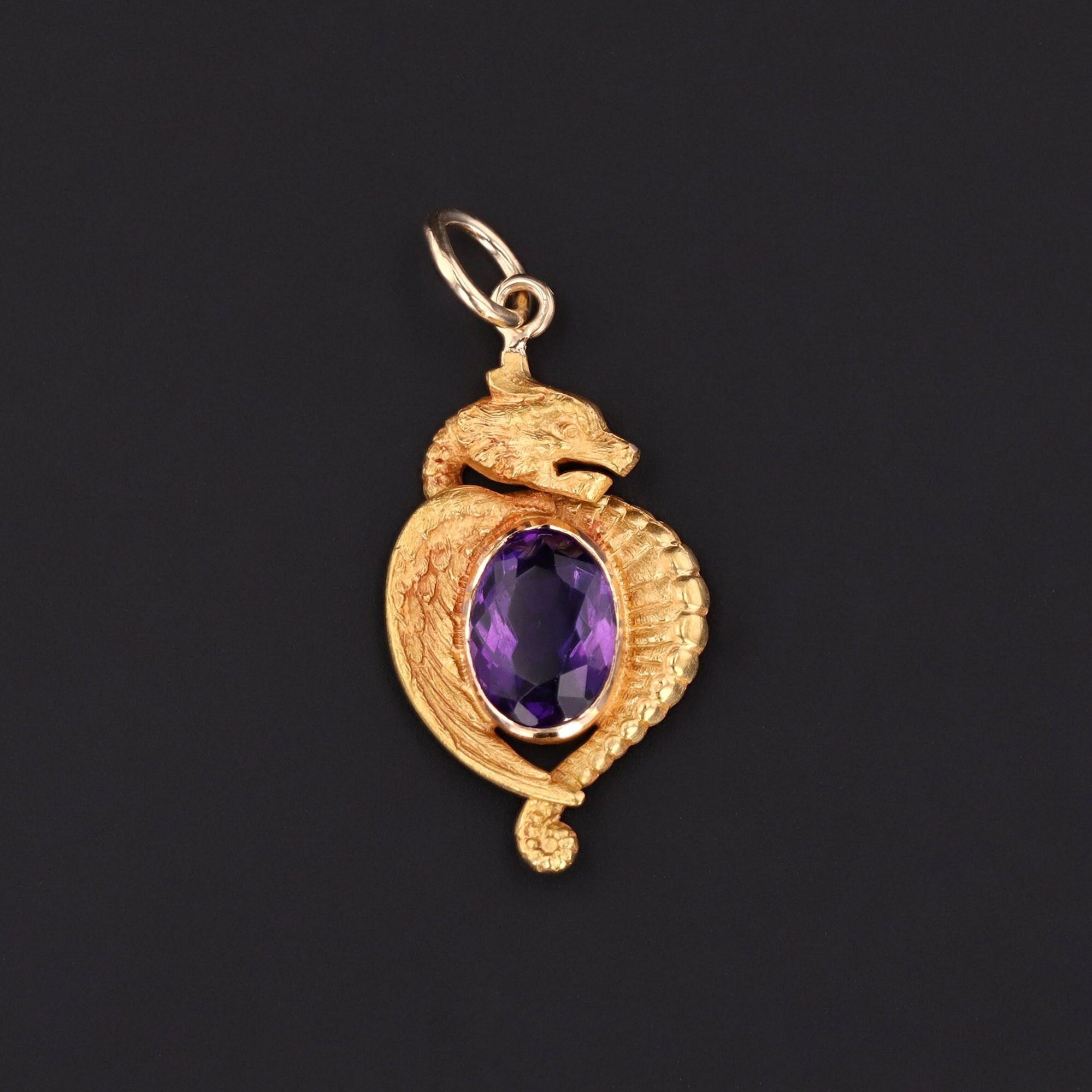 Amethyst Basilisk or Dragon Pendant | Antique Pin Conversion 