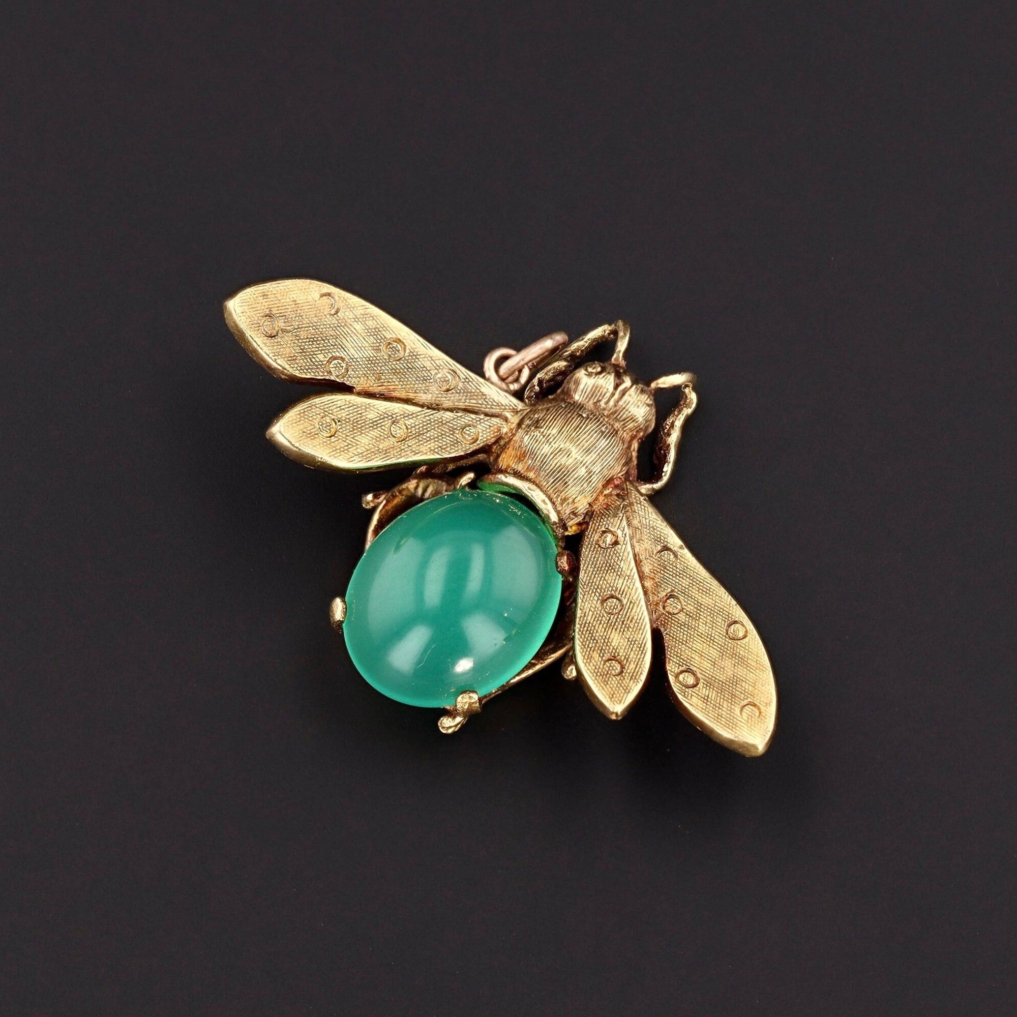 Vintage Insect Pendant | 18k Gold & Chrysoprase Bug Pendant 