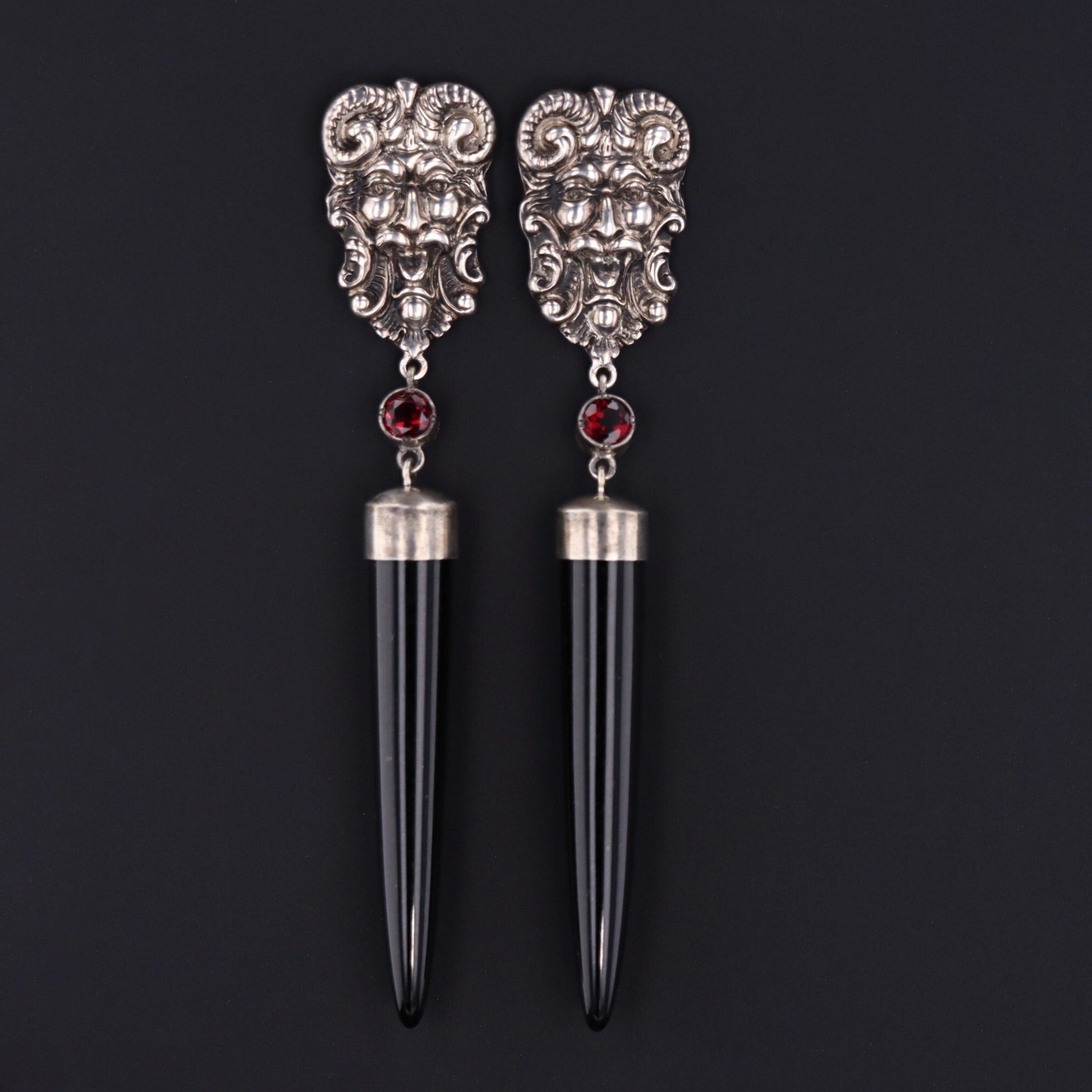 Statement Earrings | Satyr Earrings with Black Jade and Garnet 