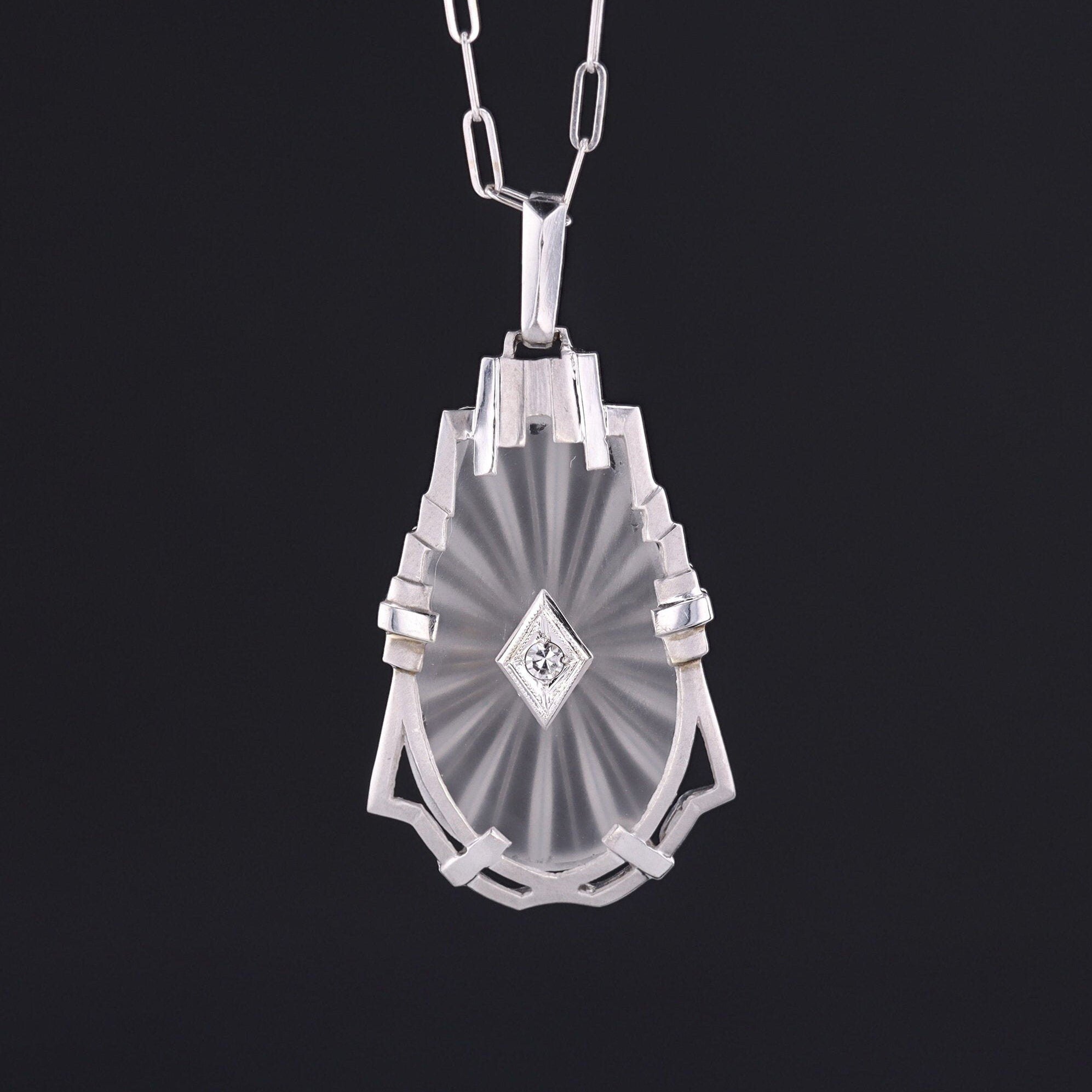 Vintage Rock Crystal & Diamond Pendant | Art Deco Pendant 