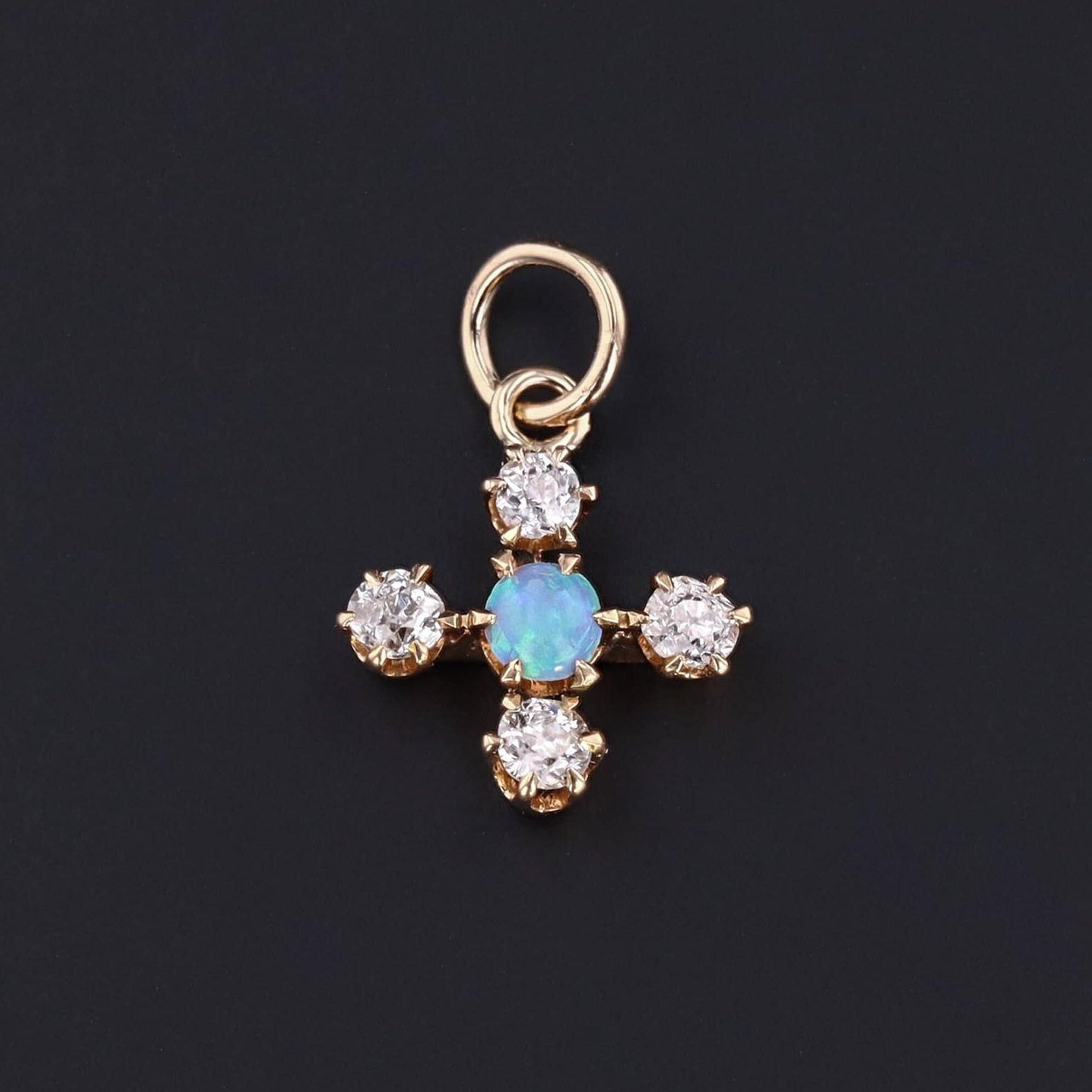 Opal & Diamond Charm | 14k Gold Charm 