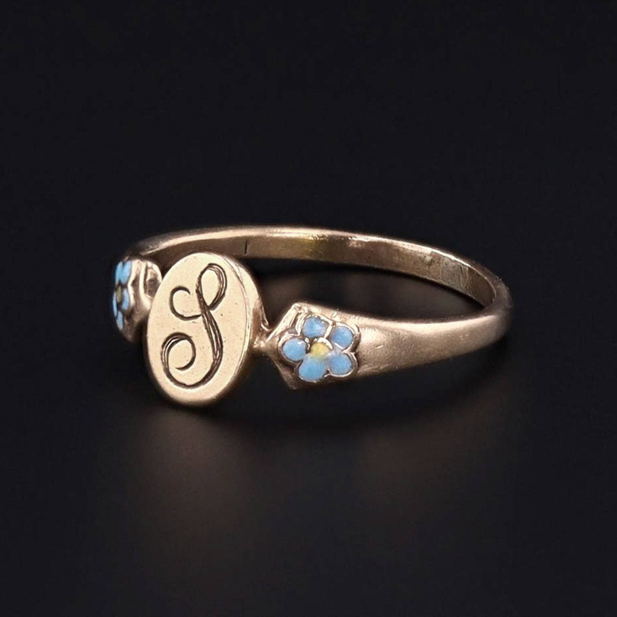 Letter L Child's Ring or Pinky Ring | 10k Gold & Enamel Initial Ring 