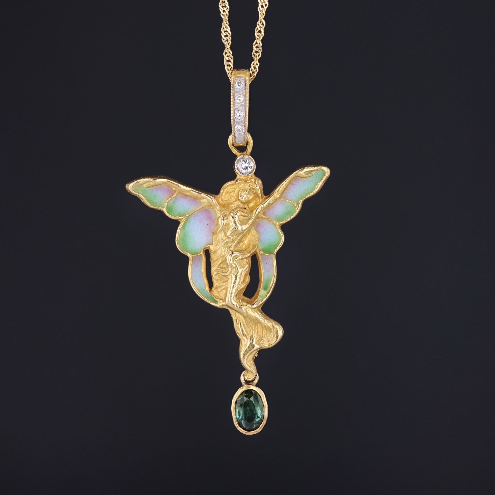 Plique a Jour Enamel Fairy Pendant | 18k Gold Pendant on Optional 14k Chain 