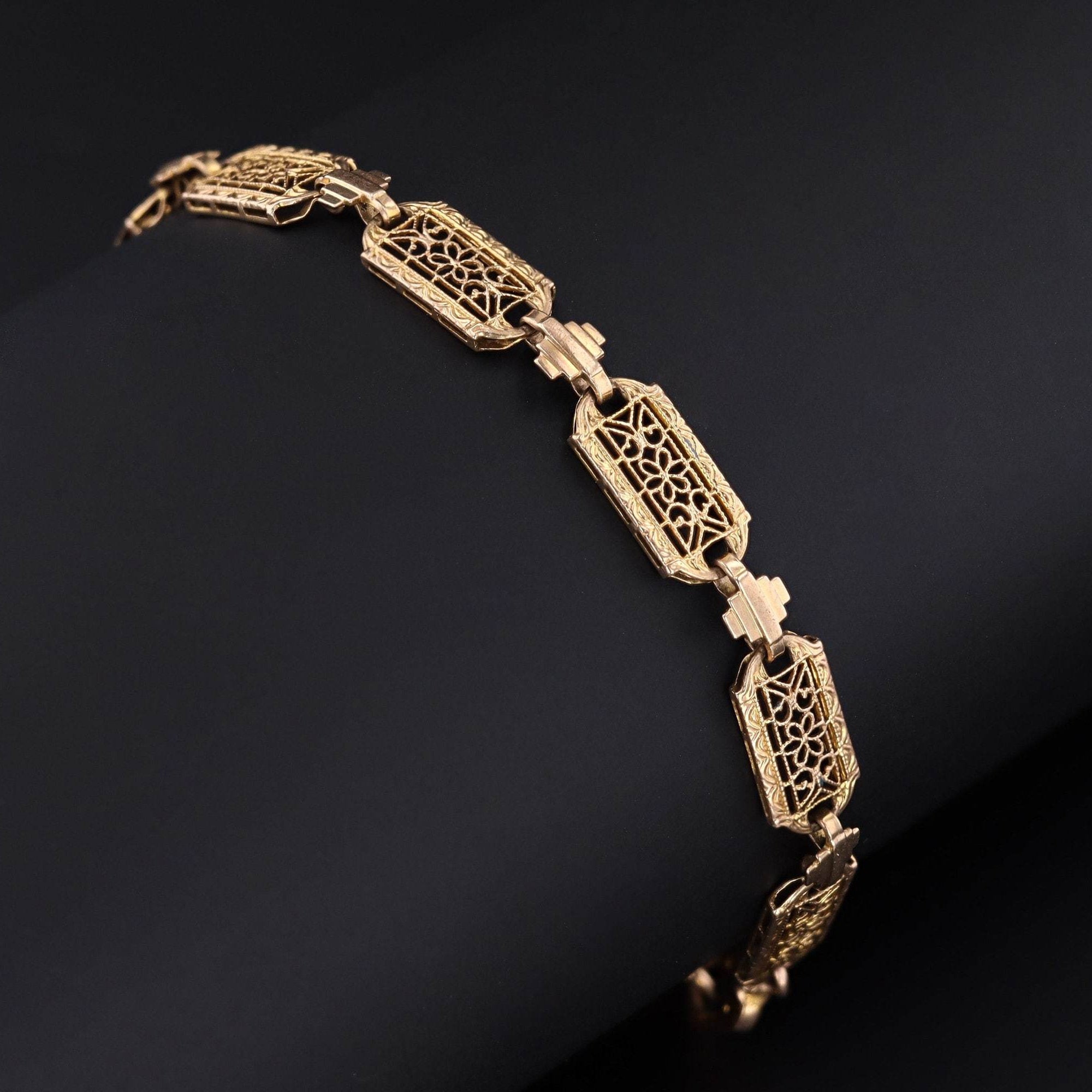 Yellow Gold Filigree Bracelet | Vintage 10k Gold Bracelet 