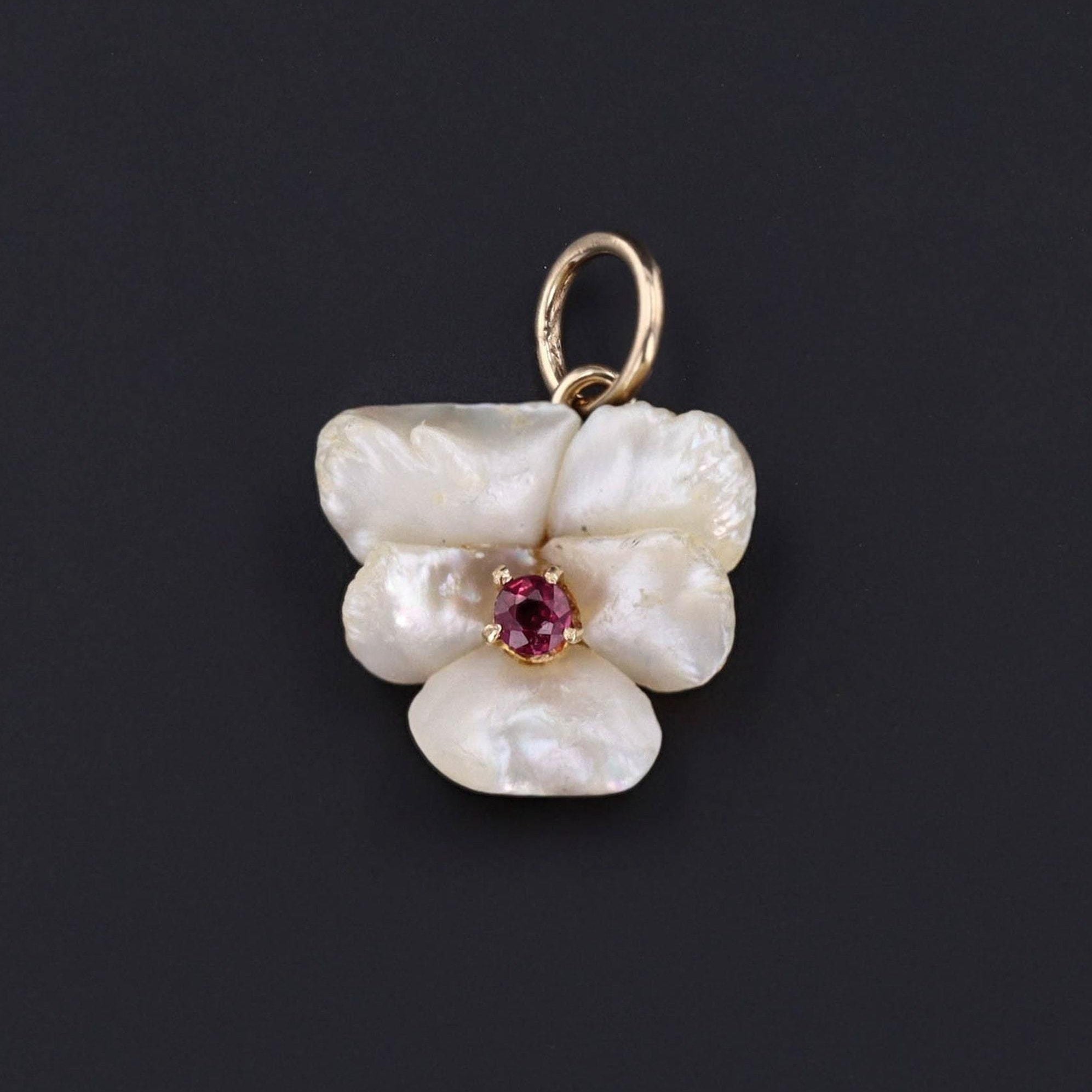 Pearl Flower Pendant | Pearl & Ruby Pansy Pendant 