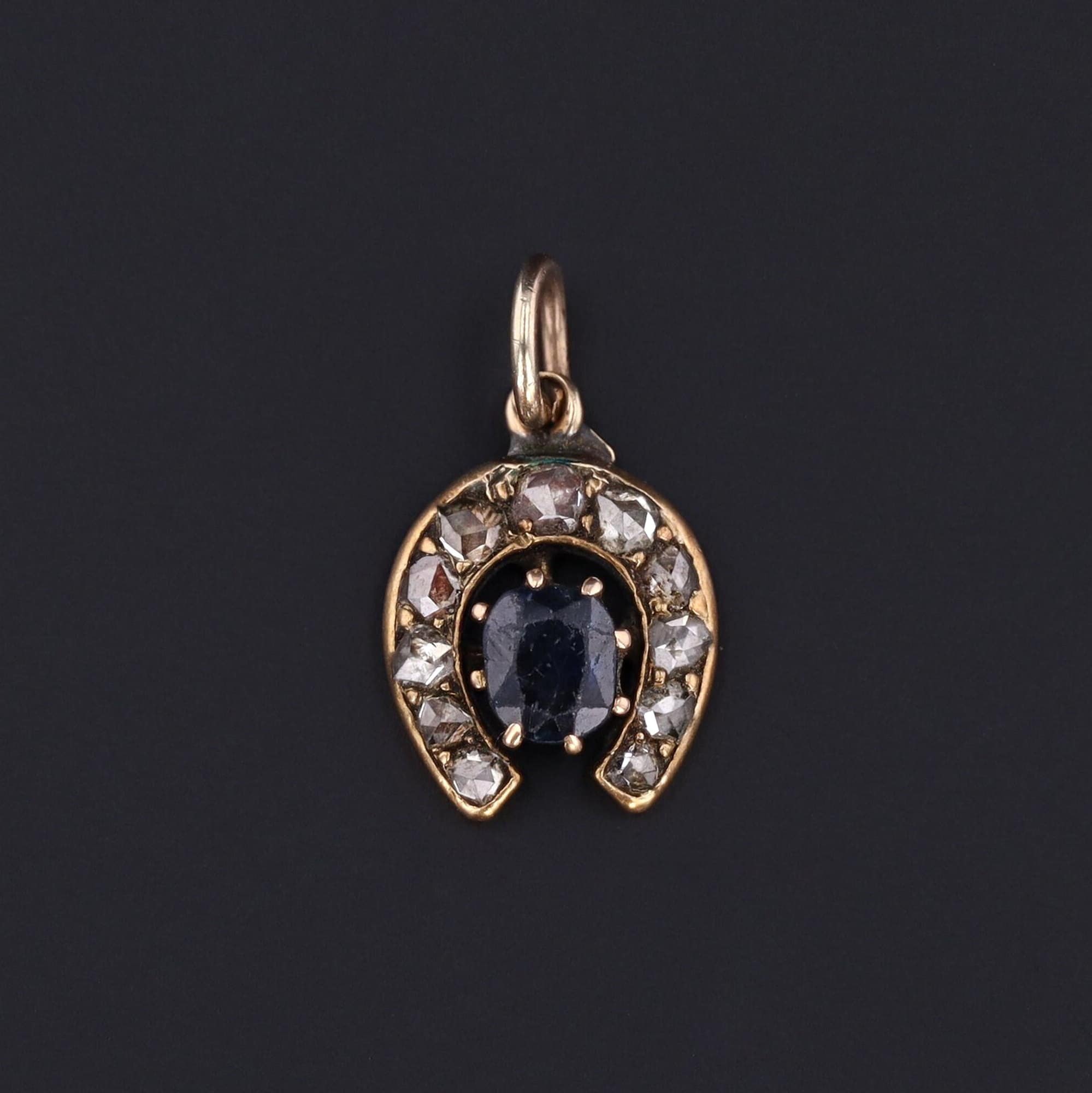 Sapphire & Diamond Horseshoe Pendant | Antique Pin Conversion 