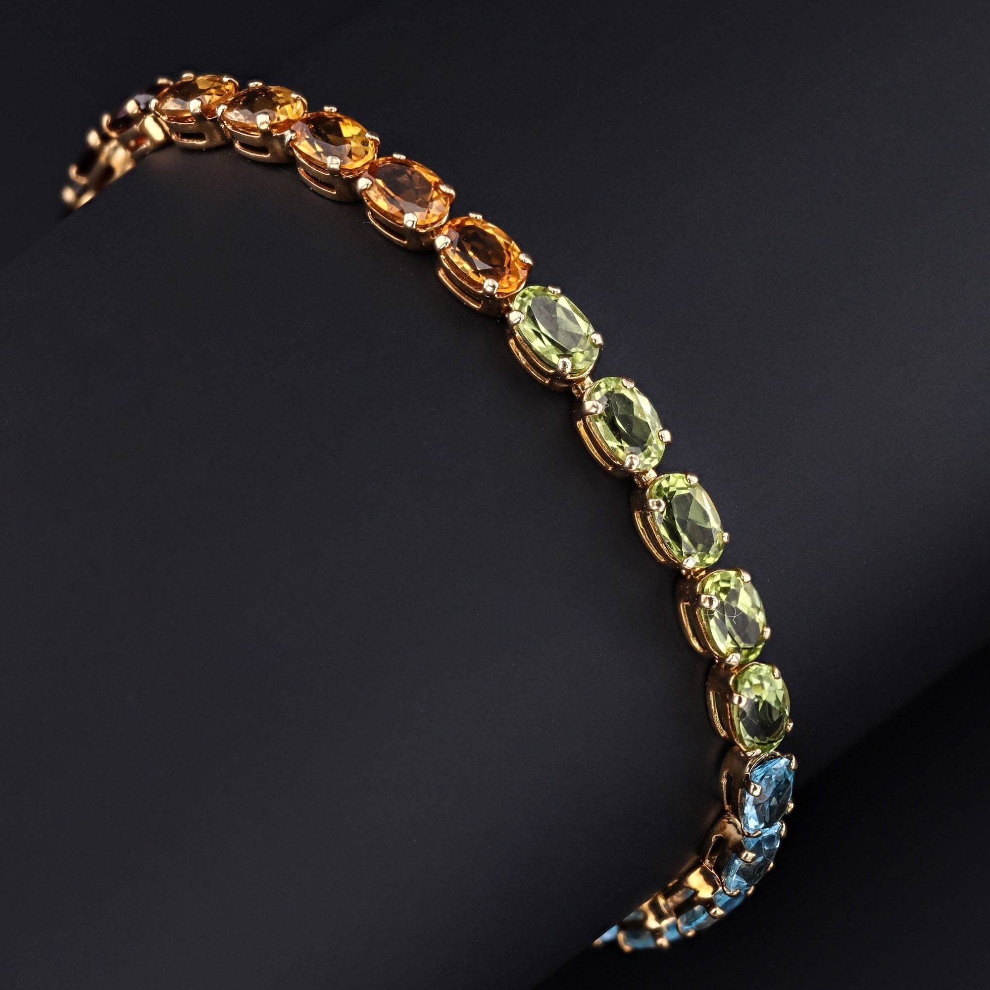 14k Gold Colorful Stones Bracelet | Vintage Gold Bracelet 