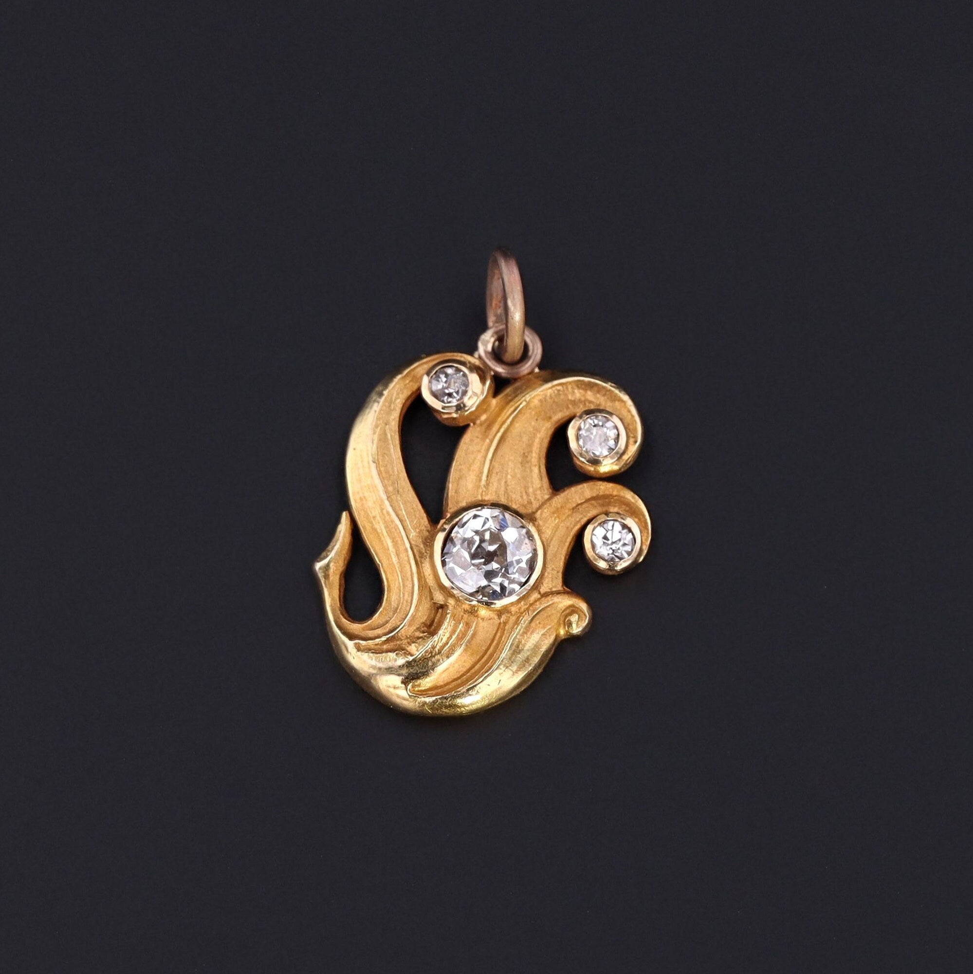 Antique Flame Charm | 14k Gold Flame With Diamonds 