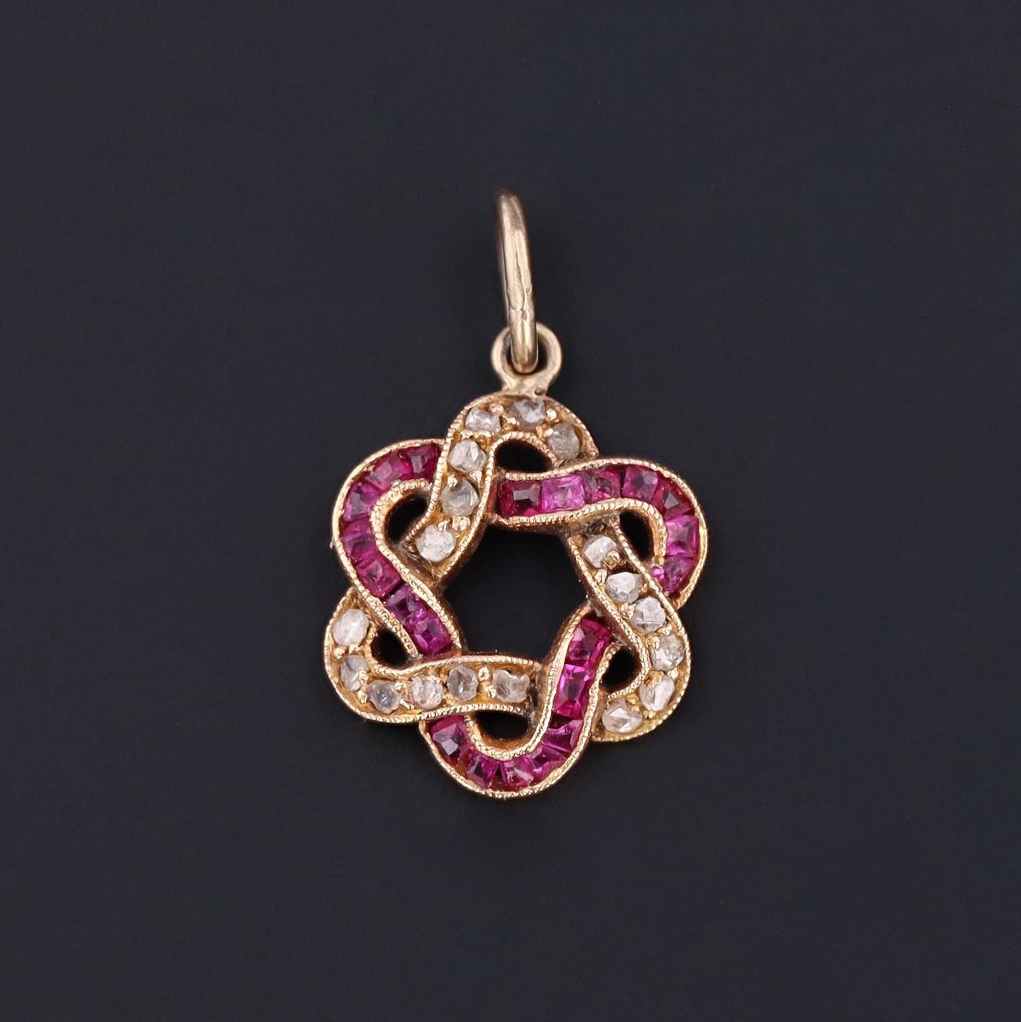 Antique Diamond and Ruby Pendant | 14k Gold Pendant 