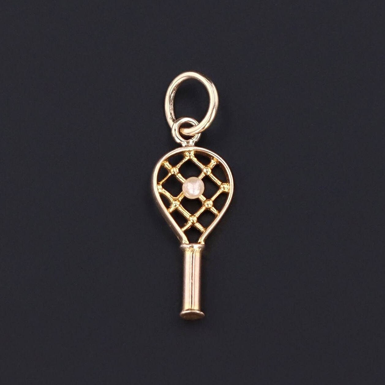Tennis Racket Charm | 10k Gold Tennis Racket with Pearl 