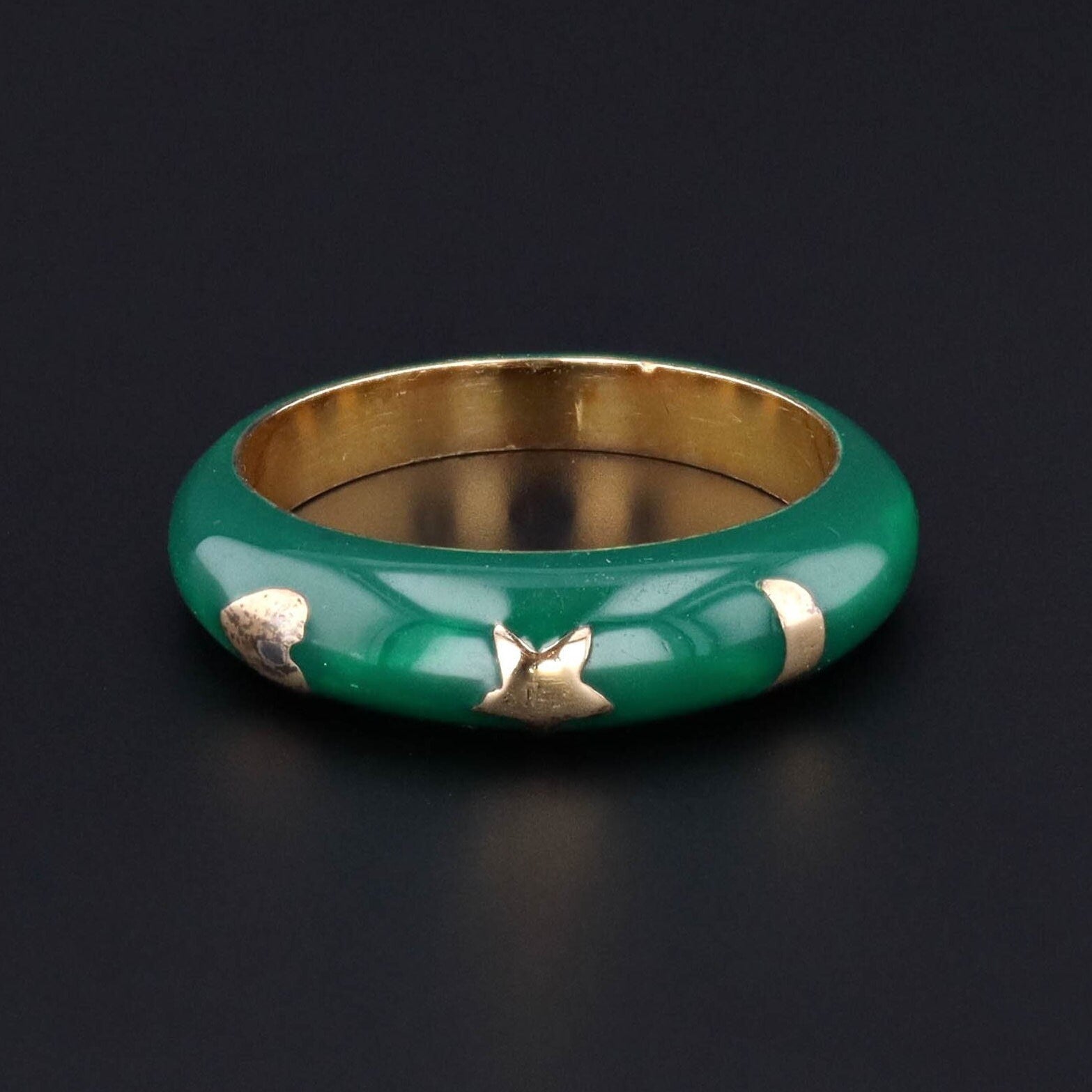 Antique Green Enamel Ring | Vintage Green Enamel Band 