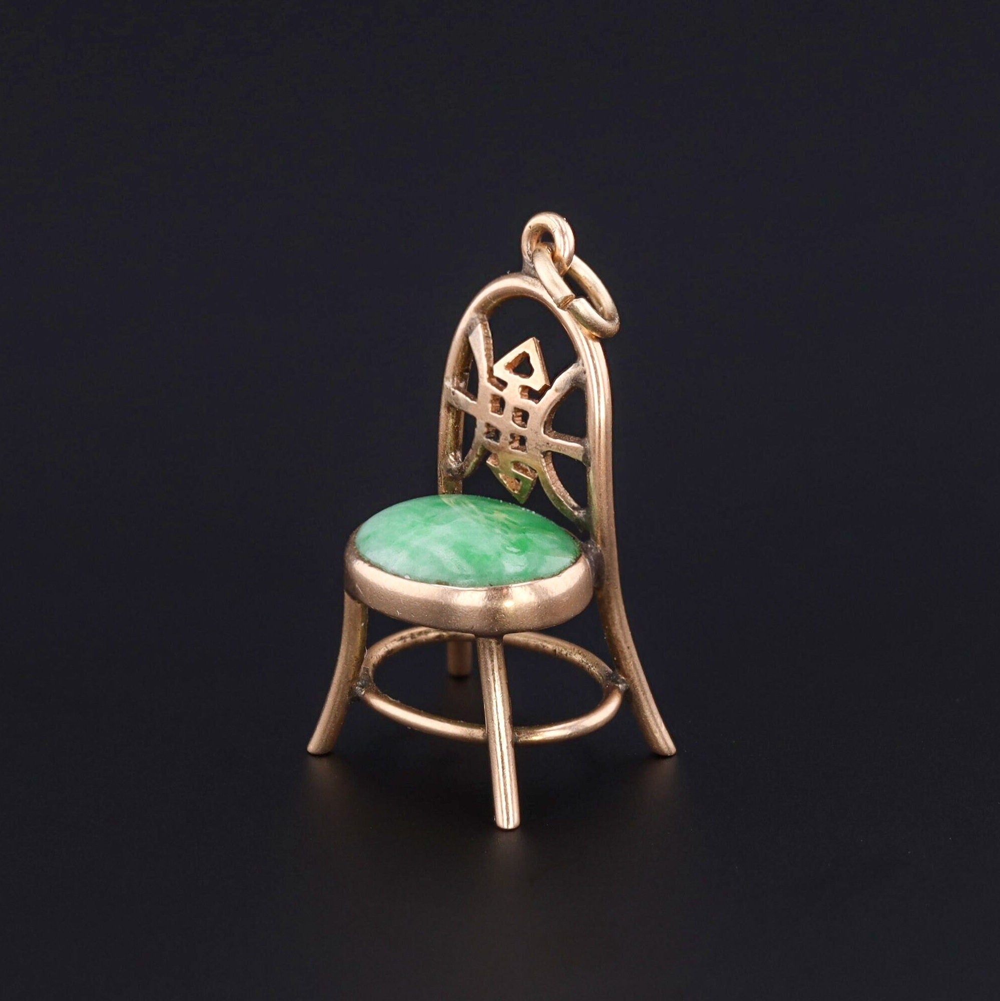 Vintage Jade Chair Charm | 14k Gold Charm 