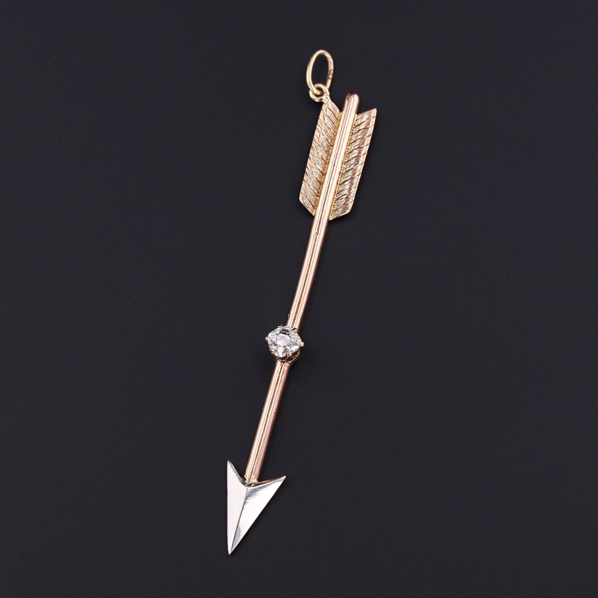 Antique Diamond Arrow Pendant | 14k Gold and Platinum Pendant 