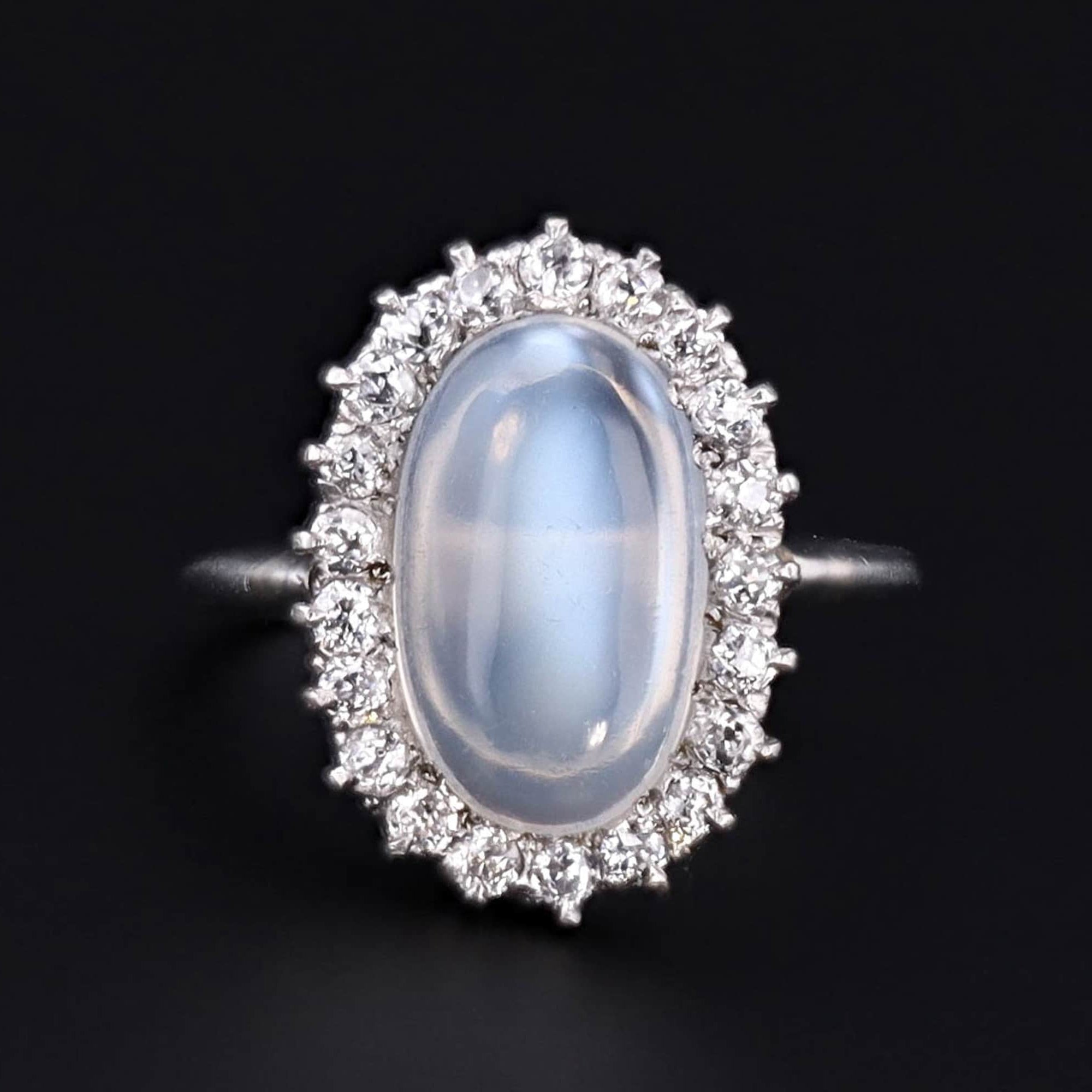 Vintage Moonstone Ring | Mid-Century Moonstone & Diamond Ring 