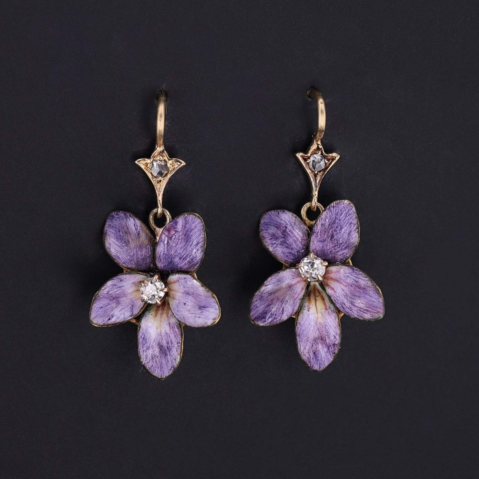 Violet Earrings | 14k Enamel Flower Earrings 