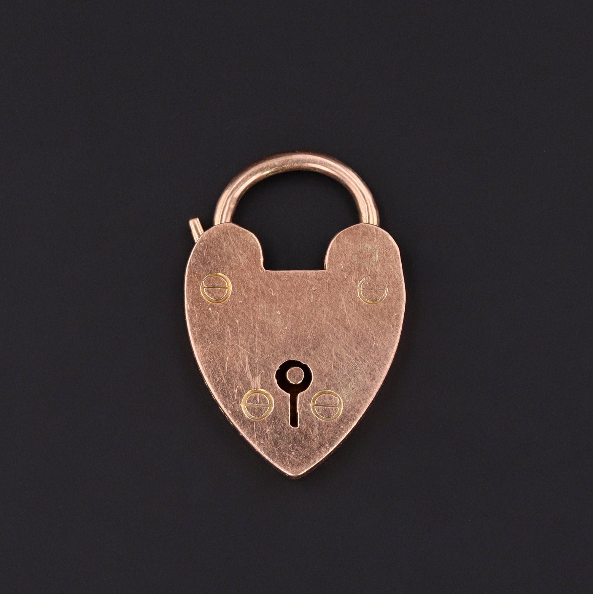 Antique Padlock Heart Charm of 9ct Gold