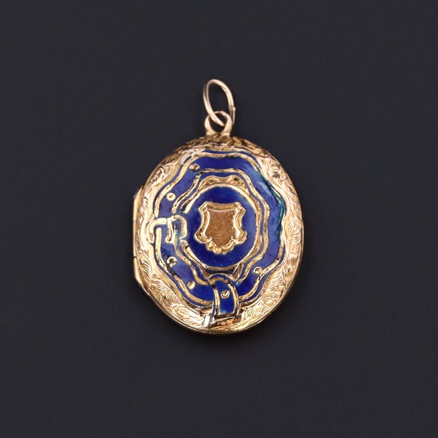 Antique Gold Locket | Blue Enamel Locket 