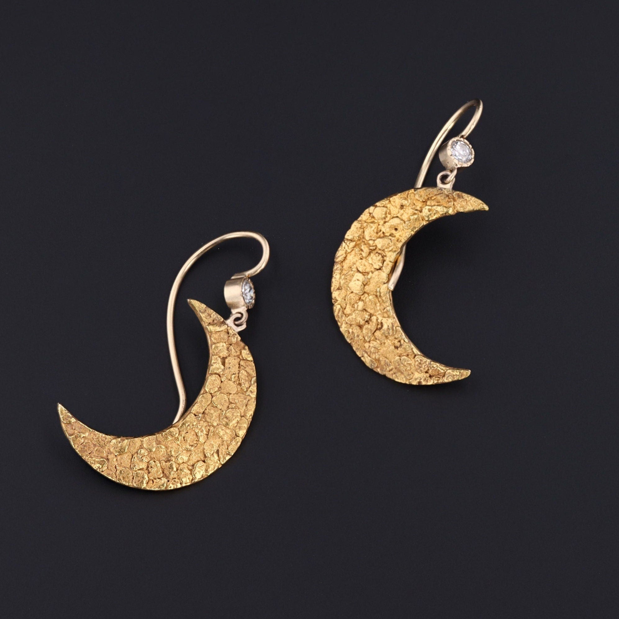 Crescent Moon Earrings | Vintage Gold Nugget Crescent Earrings 