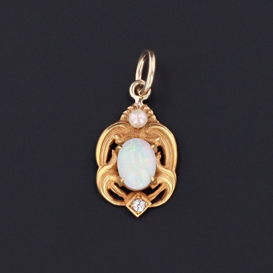 Opal & Diamond Charm | 14k Gold Charm 